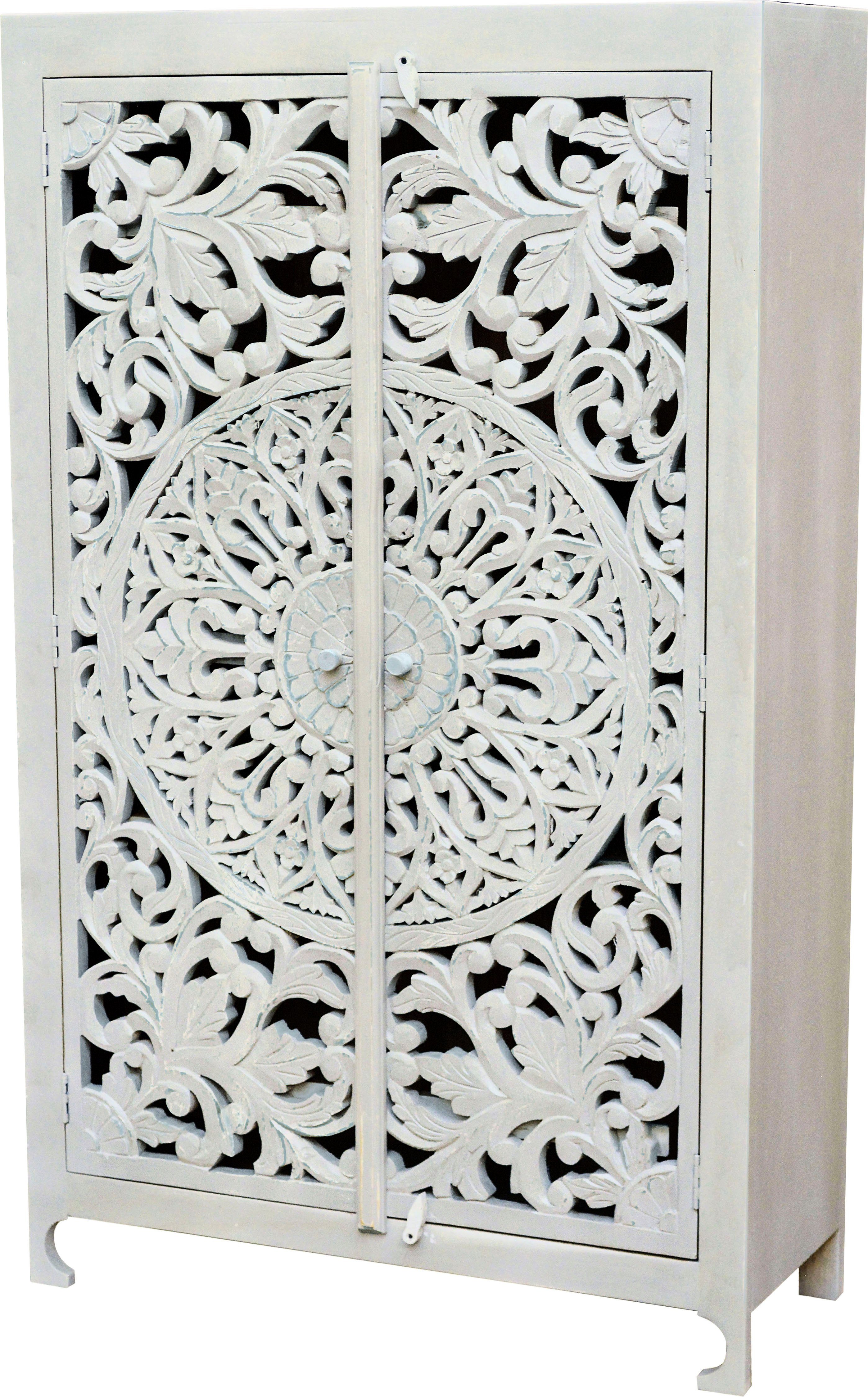 OTTO home Stauraumschrank Kenmare Mangoholz, dekorative Schnitzereien, Breite 100 cm