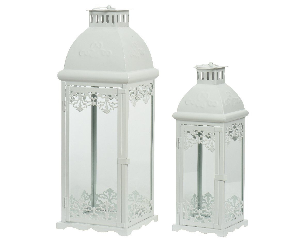 Decoris season decorations Windlicht, Windlicht Laterne mit Henkel 41-55cm  weiß 2er Set Metall Vintage | Kerzenhalter