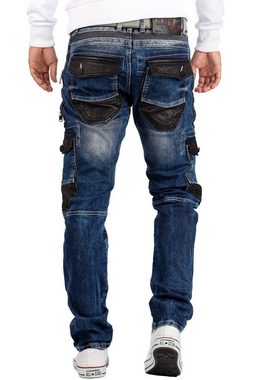 Cipo & Baxx Bikerjeans Herren Hose BA-CD561 mit roten Teilbereichen im Cargo Stil