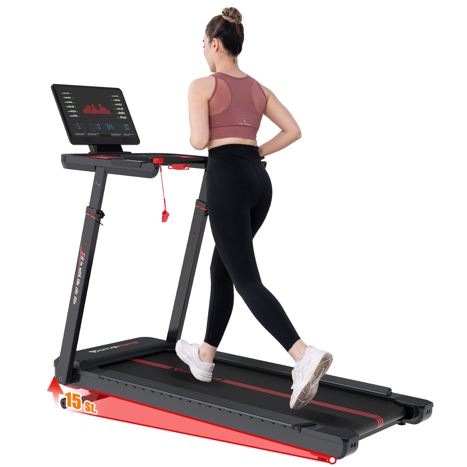 CITYSPORTS Laufband WP16 Laufband für zu Hause 1-15km/h, Elektrischer Winkellift 15 St., Mit Puls Max Tragfähigkeit 200kg, 3700W Motor Walking-Jogging-Pad