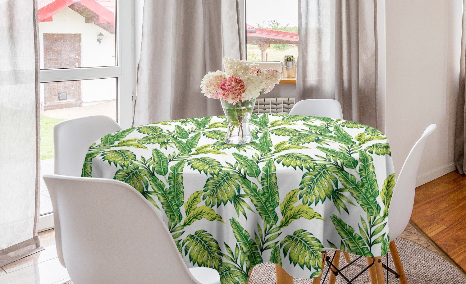Abakuhaus Tischdecke Kreis Tischdecke Abdeckung für Esszimmer Küche Dekoration, Urwald Bamboo Palms Laub