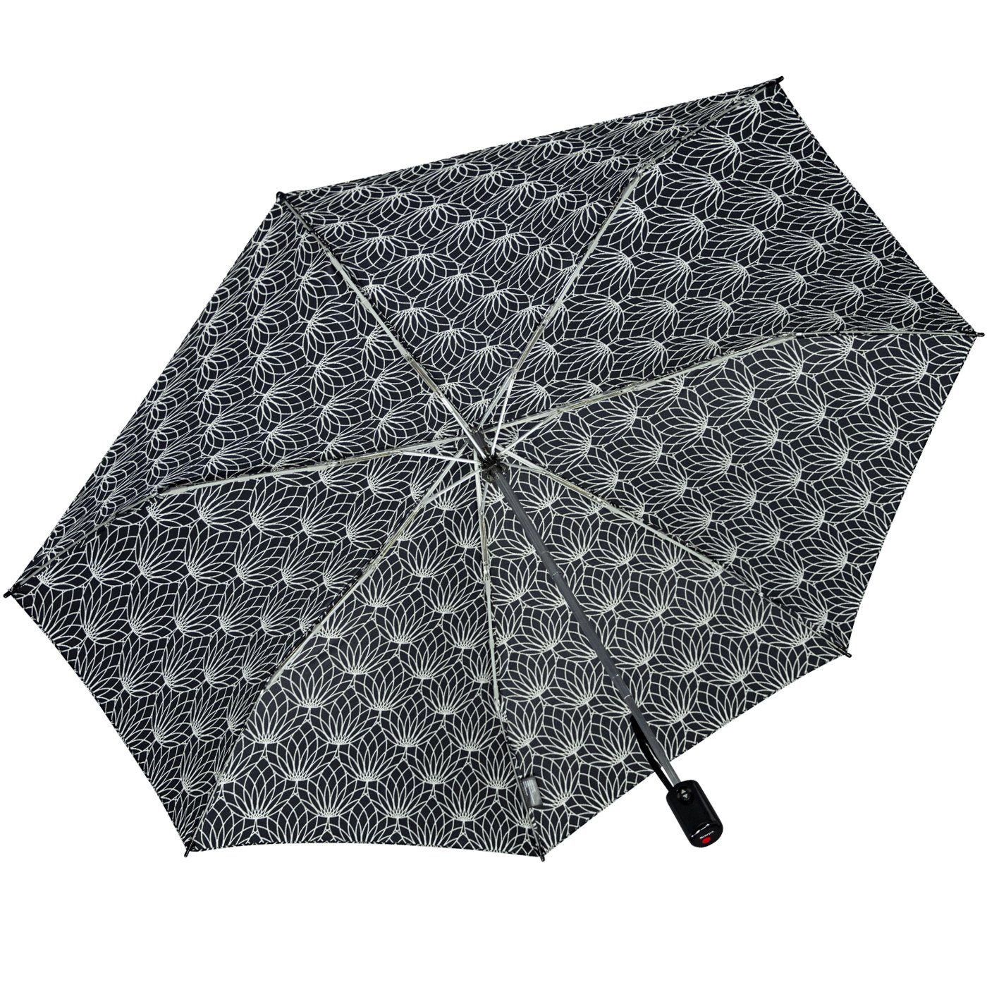 black Renature schwarz-weiß kompakter Knirps® Linien - Auf-Zu-Automatik, UV-Schutz Taschenregenschirm mit leichter, mit Schirm