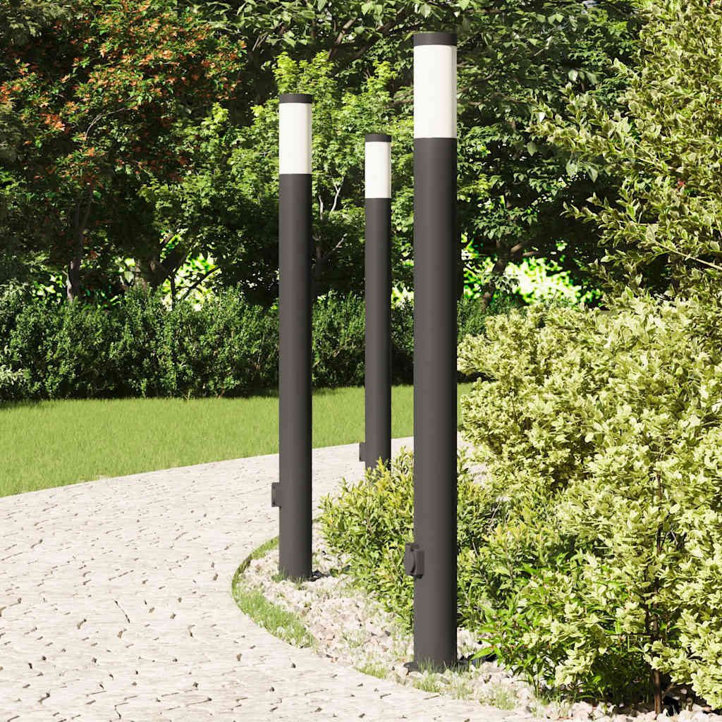 furnicato Pollerleuchte Schwarze Edelstahl 11x110 cm mit Steckdose und IP44, Wetterfeste Stehleuchte mit Steckdose und Diffusor für den Garten