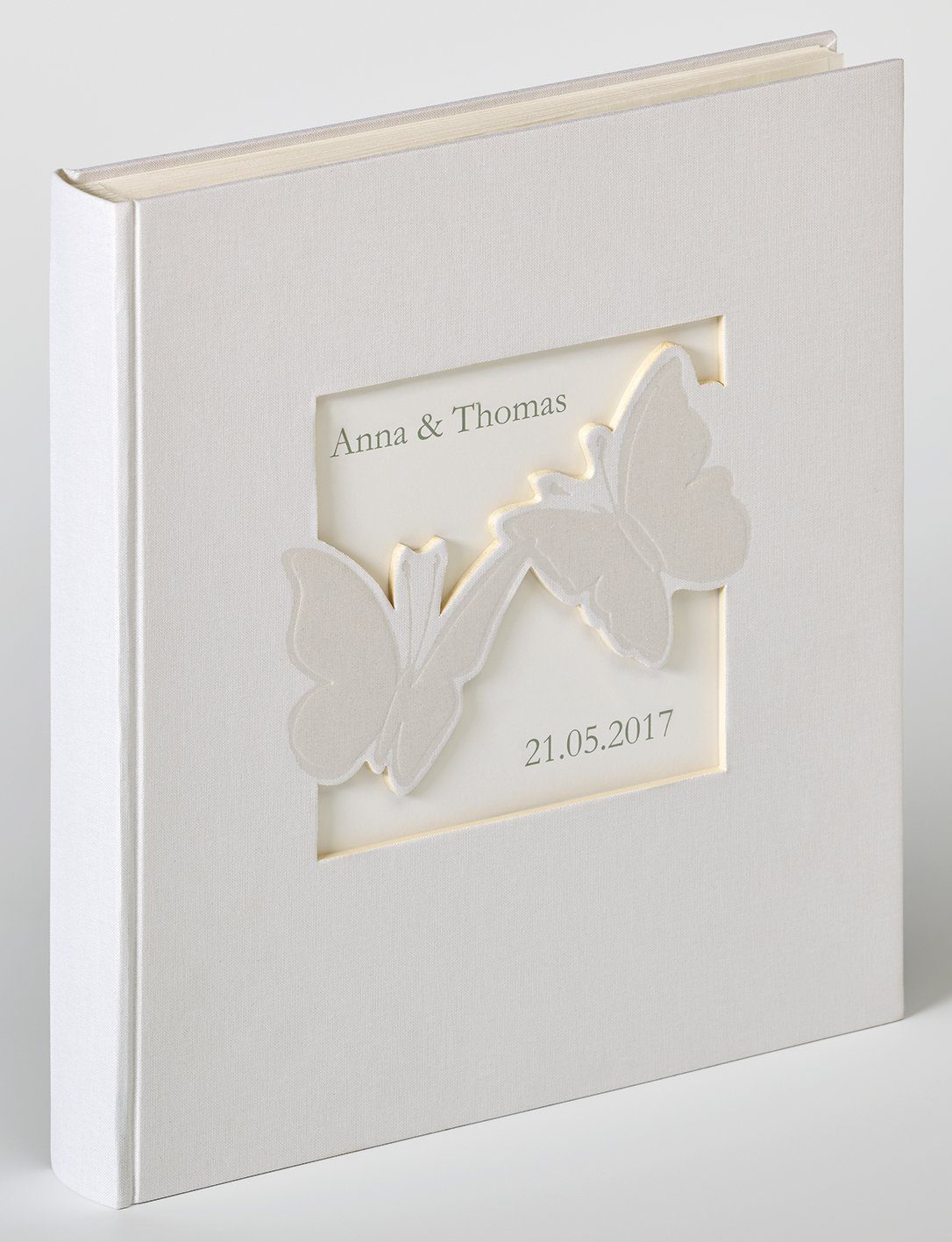 Walther Design Fotoalbum Hochzeitsalbum Farfalla, buchgebundenes Hochzeitsalbum, Leineneinband, Permuttprägung