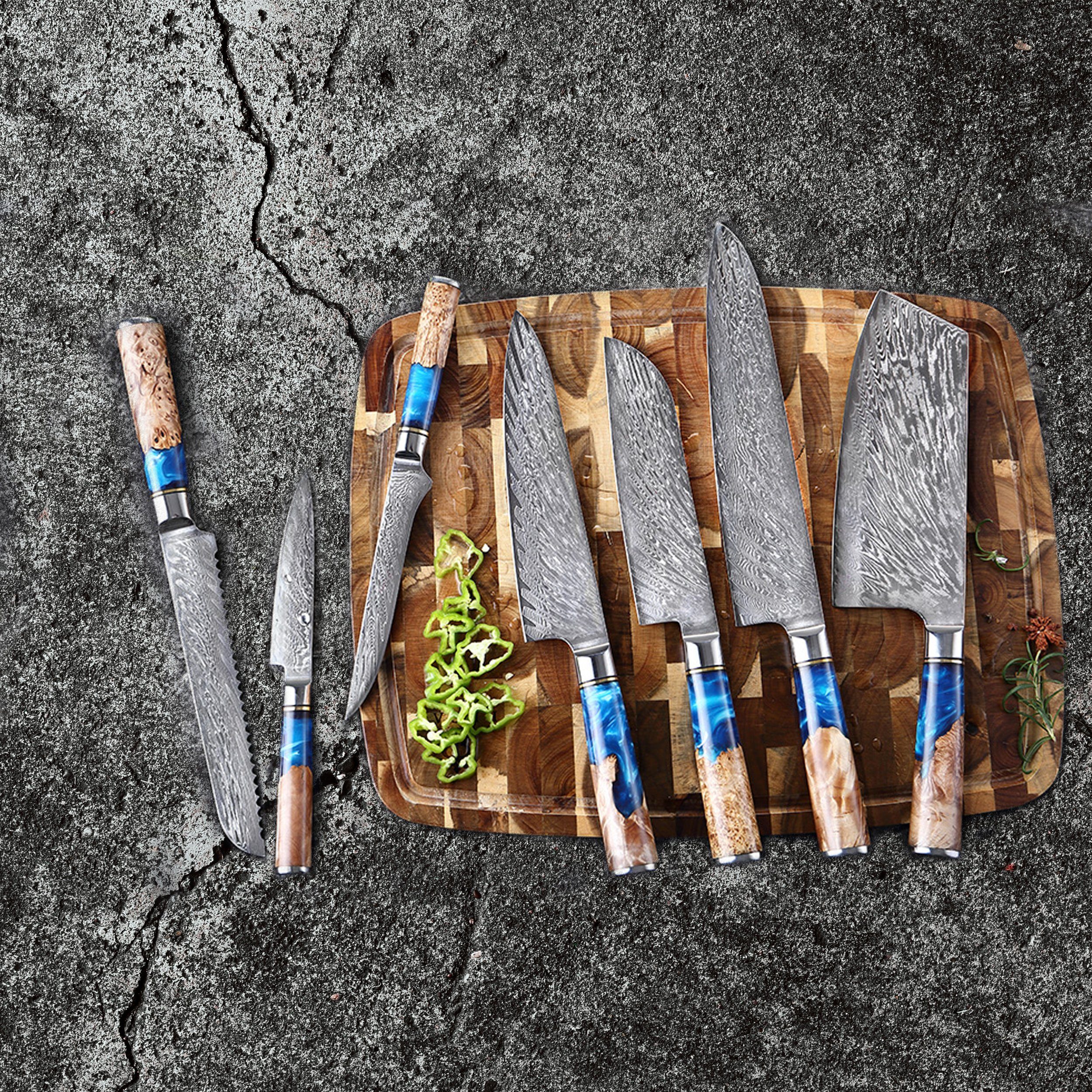 - Detail Messerset Handgefertigt Sapphire, Japan bis 6-teiliges Messer - Set ins Damastmesser Epoxy Shinrai Messer-Set
