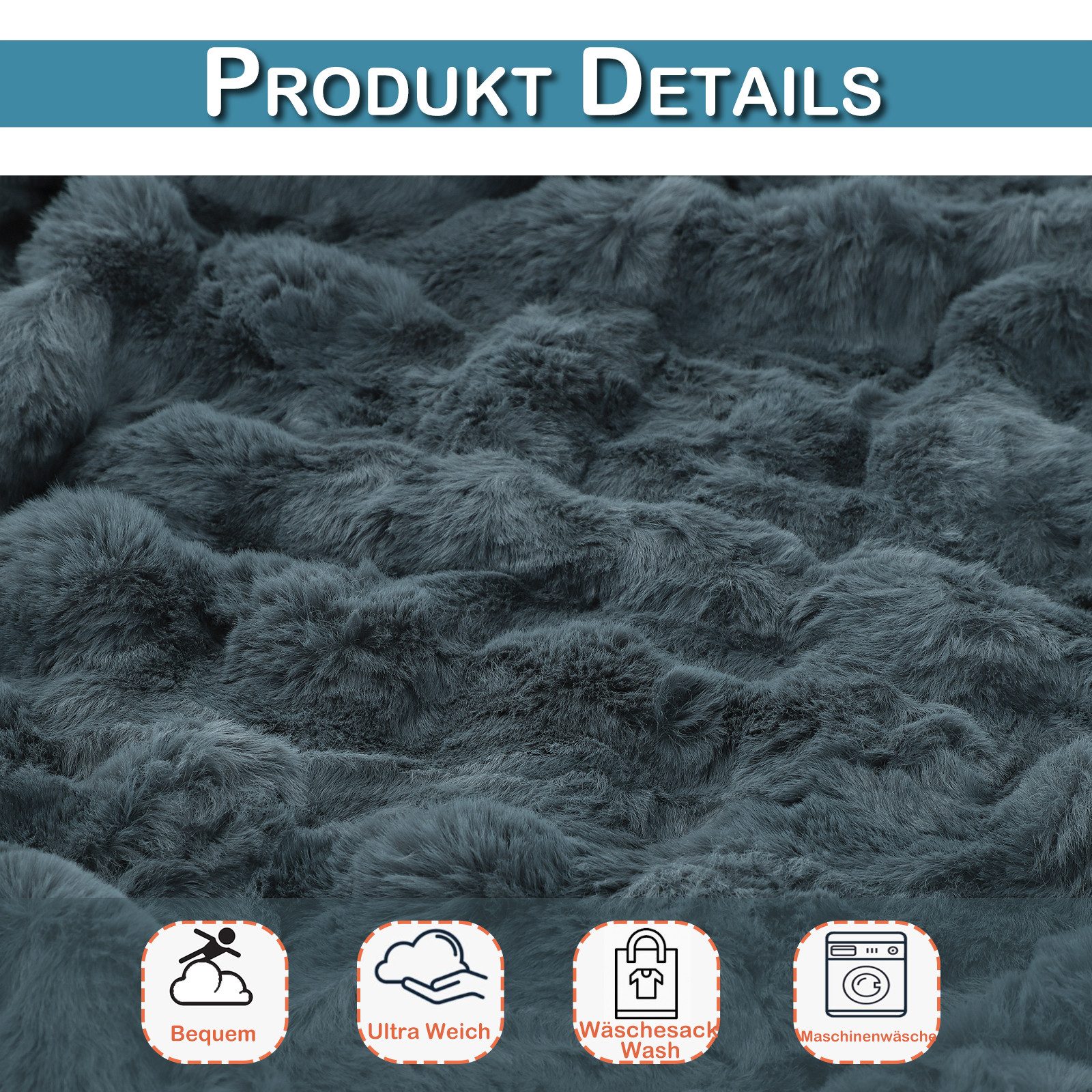 Wohndecke Kuscheldecke Kaninchen Warme Weiche Doppelseitig Decke Couch Bett Sofa, LMaxhome, (1St)750G/M² Cozy Kunstfell Überwurfdecke Schlafzimmer Büro Wohnzimm – Bild 3 von 5