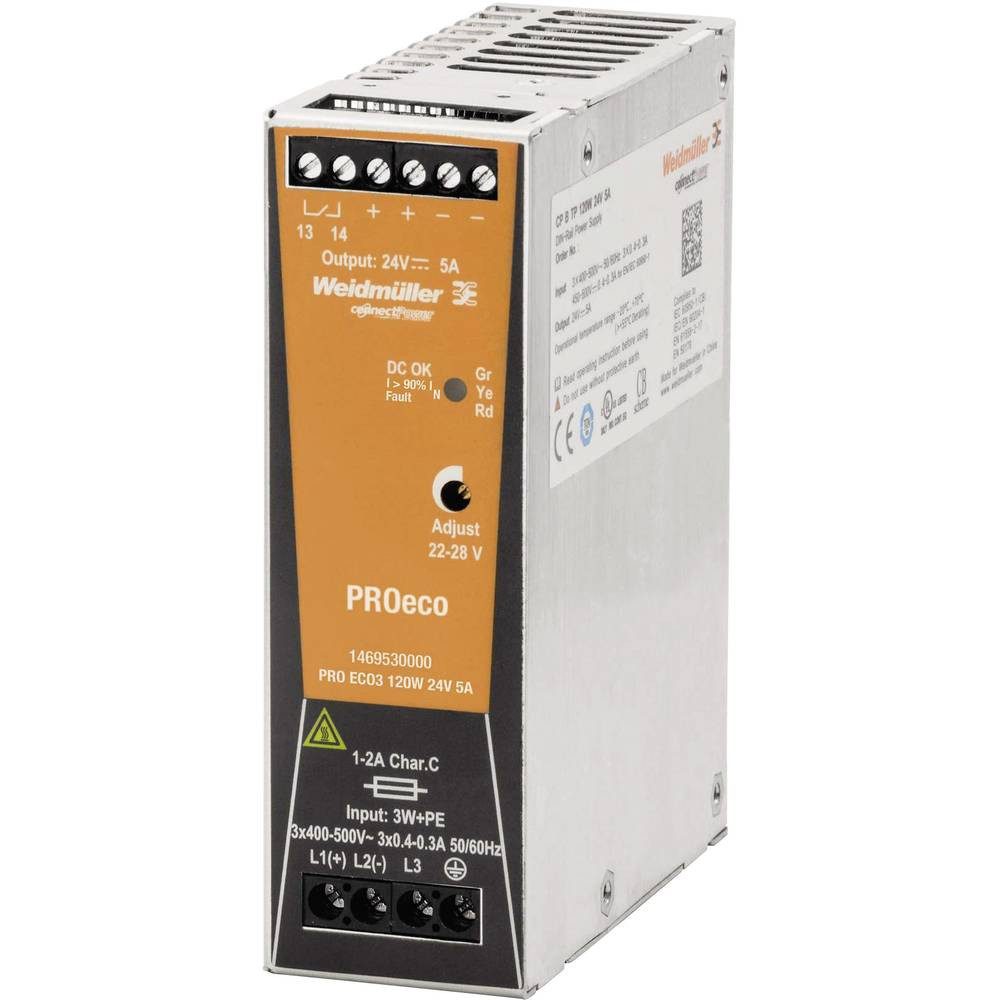 Schaltnetzgeräte PROeco 120W 24V 5A Hutschienen-Netzteil