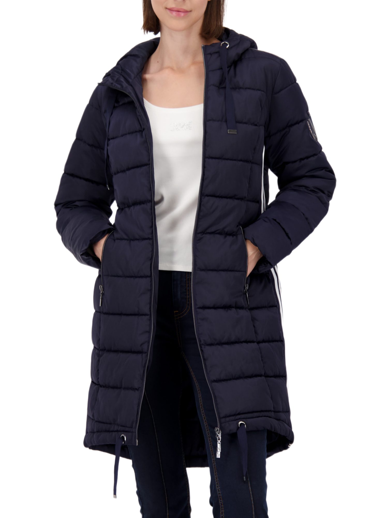 Monari Wollmantel blau,Casual,Polyester,Unifarben,Stehkragen,Lang,Regular Fit
