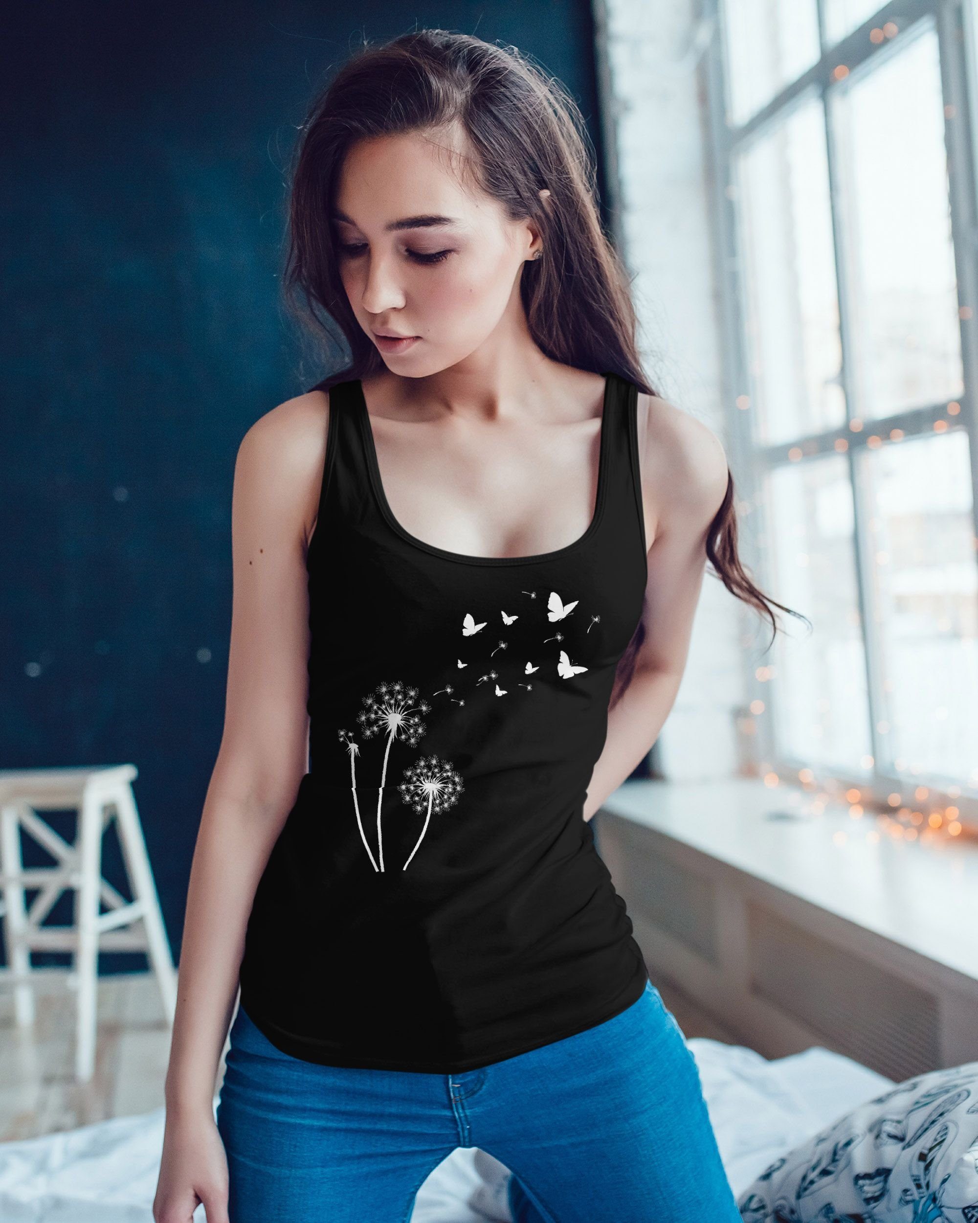 Neverless Tanktop Damen Tank-Top Pusteblume Schmetterlinge günstig online kaufen