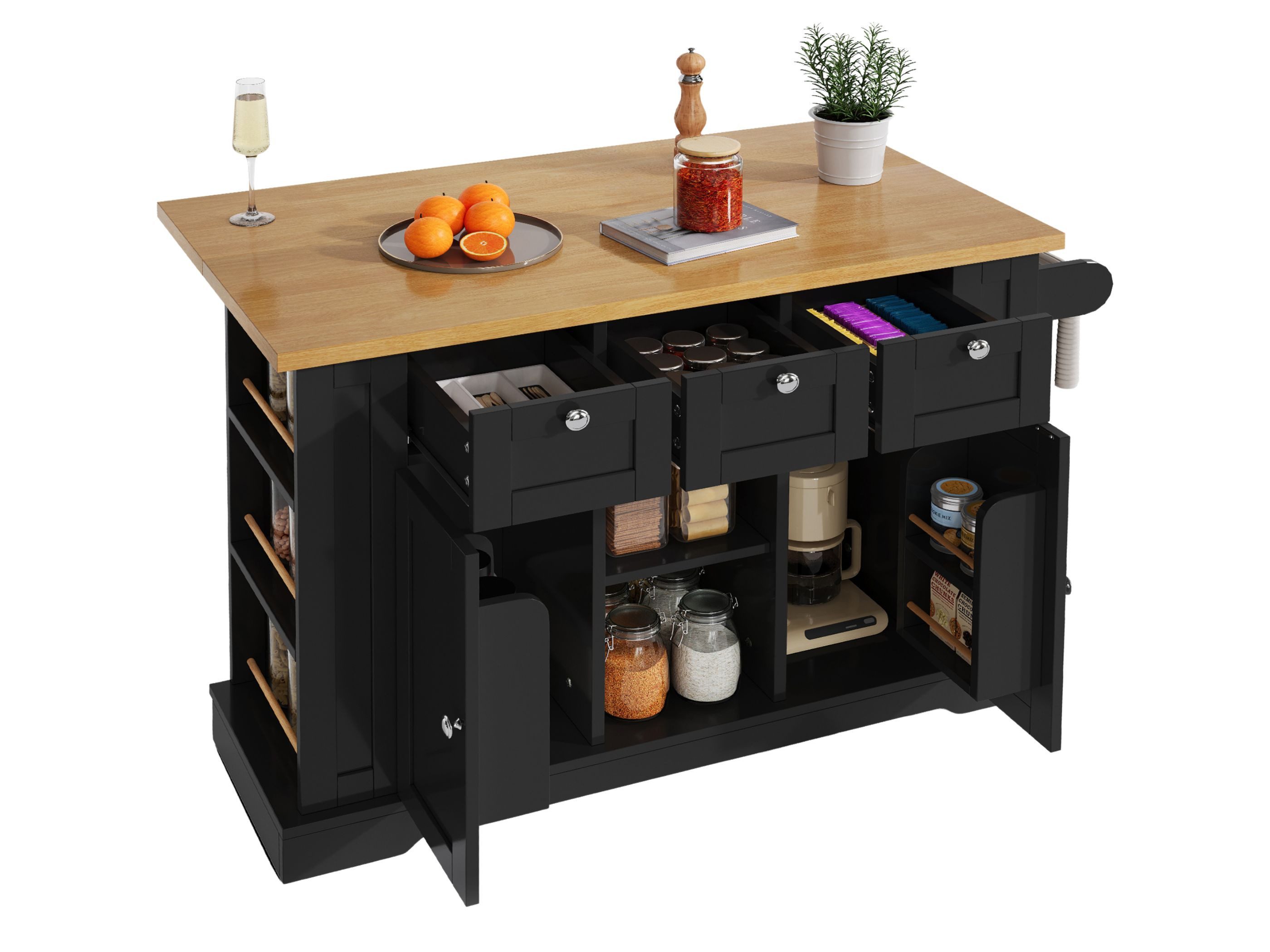 SeedWave Kücheninsel mit klappbarer 70 cm Tischplatte, 3 Schubladen, USB-La günstig online kaufen