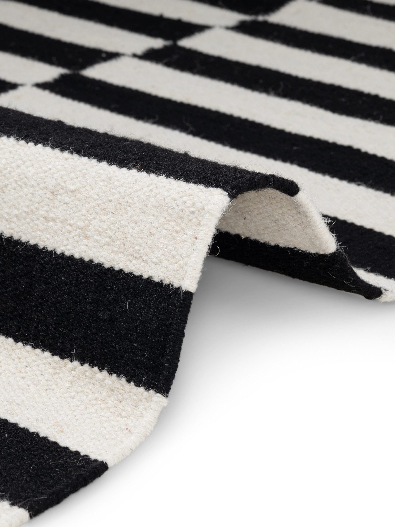 HANSE Home Wollteppich Vika, schwarz-weiss, rechteckig, Höhe: 5 mm, Handgewebt, Wolle, Natur, Läufer, Wohnzimmer, Schlafzimmer, Streifen. Reduzierter Preis € 48,74. Unverbindliche Preisempfehlung € 109,90