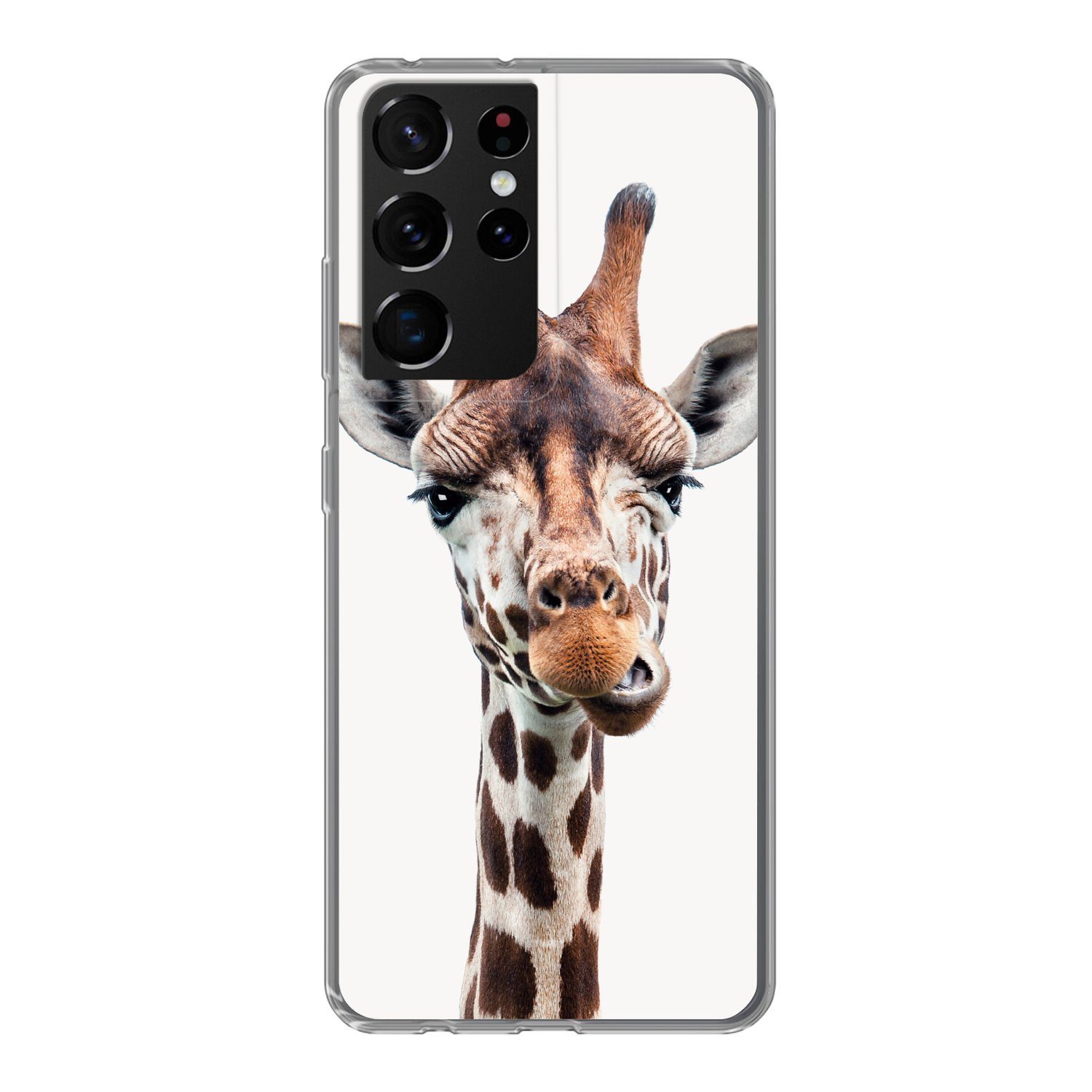 MuchoWow Handyhülle für Samsung Galaxy S21 Ultra Jungen - Giraffe - Tiere - Kopf - Porträt, Phone Case, Silikon, Schutzhülle Dünn