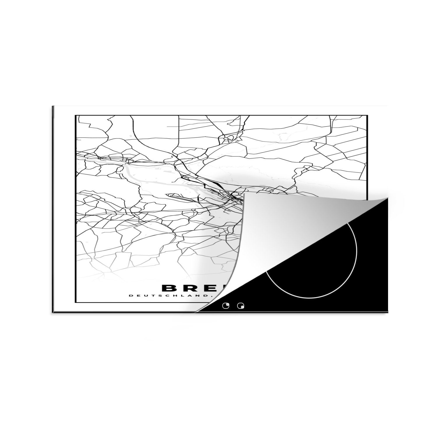 MuchoWow Herdblende-/Abdeckplatte Bremen - Stadtplan - Karte, Vinyl, (1 tlg), 81x52 cm, Induktionskochfeld Schutz für die küche, Ceranfeldabdeckung
