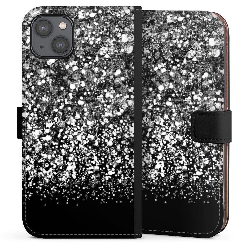 DeinDesign Handyhülle Glitzer Look Schneeflocken Muster Snow Fall Glitter Look, Apple iPhone 14 Plus Hülle Flip Case Klapphülle Handytasche Leder