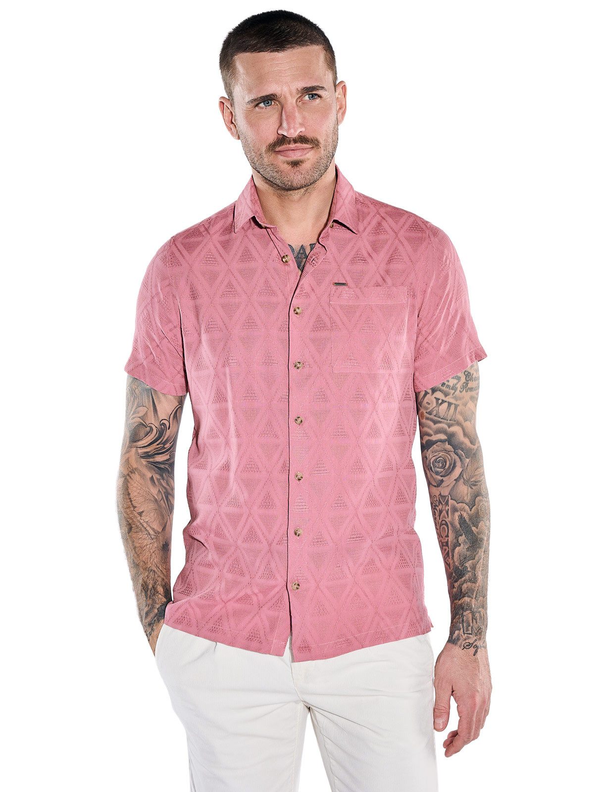 emilio adani Kurzarmhemd Herren Kurzarm-Hemd mit Jaquard-Musterung, Rosa