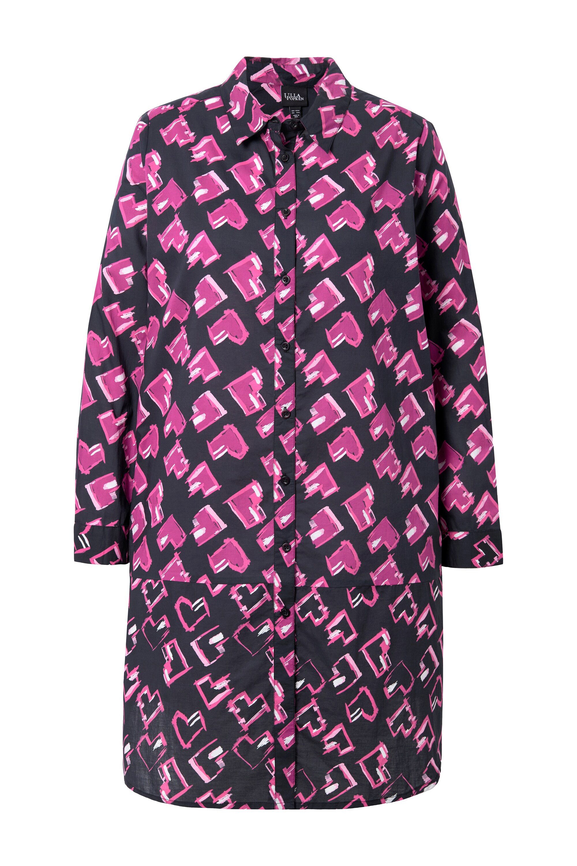 Ulla Popken Longbluse Longbluse Herzen A-Linie Hemdkragen Langarm günstig online kaufen