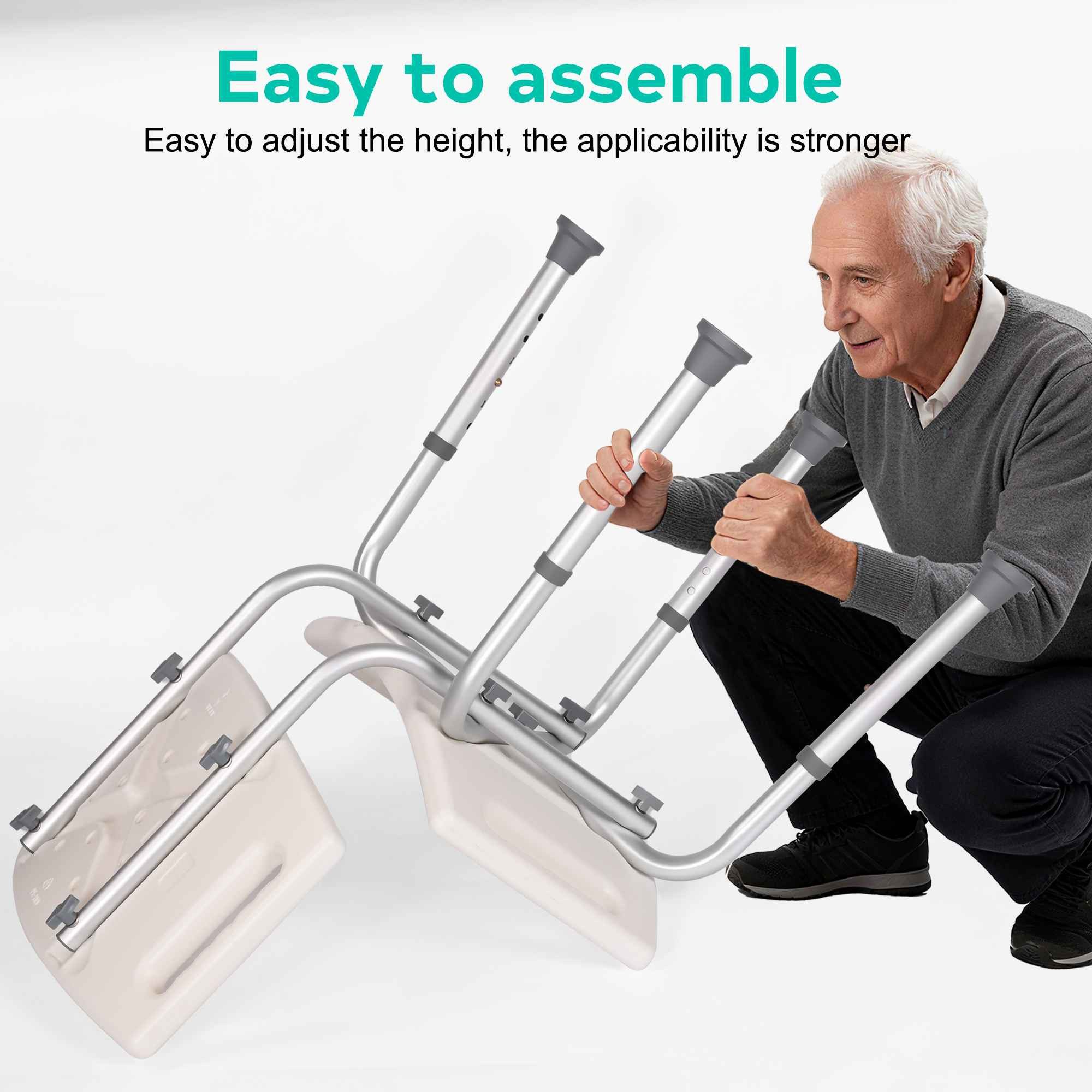 BBG Duschstuhl Duschhocker mit Rückenlehne, höhenverstellbare Beine, rutschfeste Füße, wasserfest, belüftet, bis 136 kg belastbar, einfach montierbar