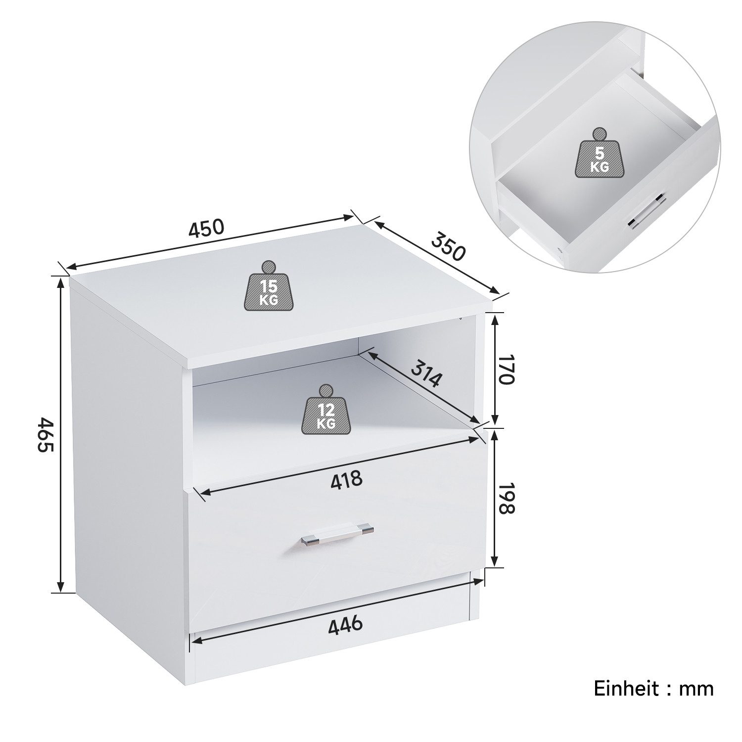 SONNI Nachtkonsole Nachttisch mit led beleuchtung,schublade 45x35xH46.5cm, günstig online kaufen