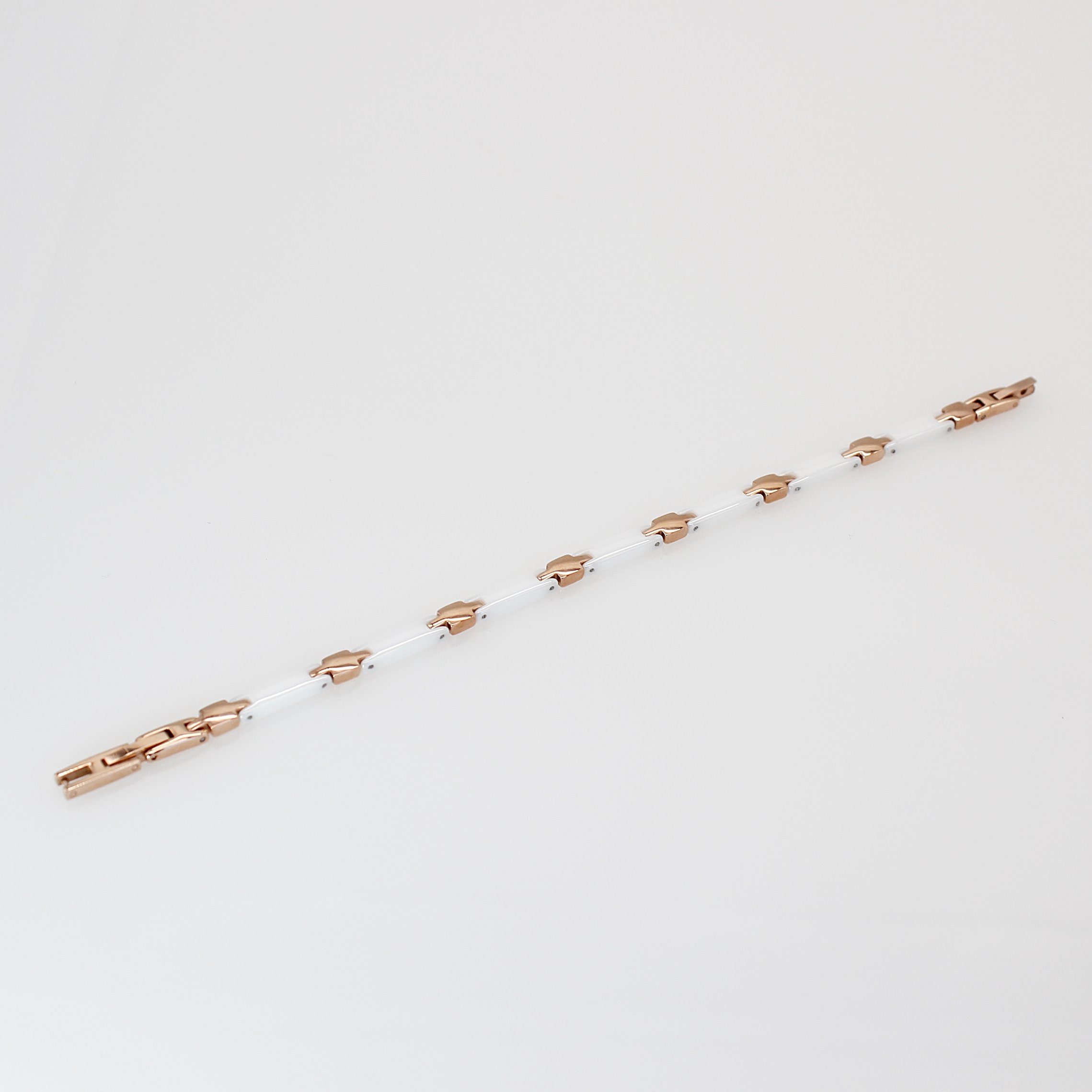 Edelstahl, Armbandlänge rosegoldfarbener Edelstahlarmband 3 ELLAWIL 6 mm Geschenkschachtel (aus Breite Damenarmband weißer Edelstahl- Keramik Handgelenkkette x 19,5 mm), Keramikarmband Gliederarmband inklusive & cm,