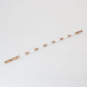 ELLAWIL Edelstahlarmband Gliederarmband Edelstahl- Keramikarmband Handgelenkkette Damenarmband (aus weißer Keramik & rosegoldfarbener Edelstahl, Armbandlänge 19,5 cm, Breite 6 mm x 3 mm), inklusive Geschenkschachtel