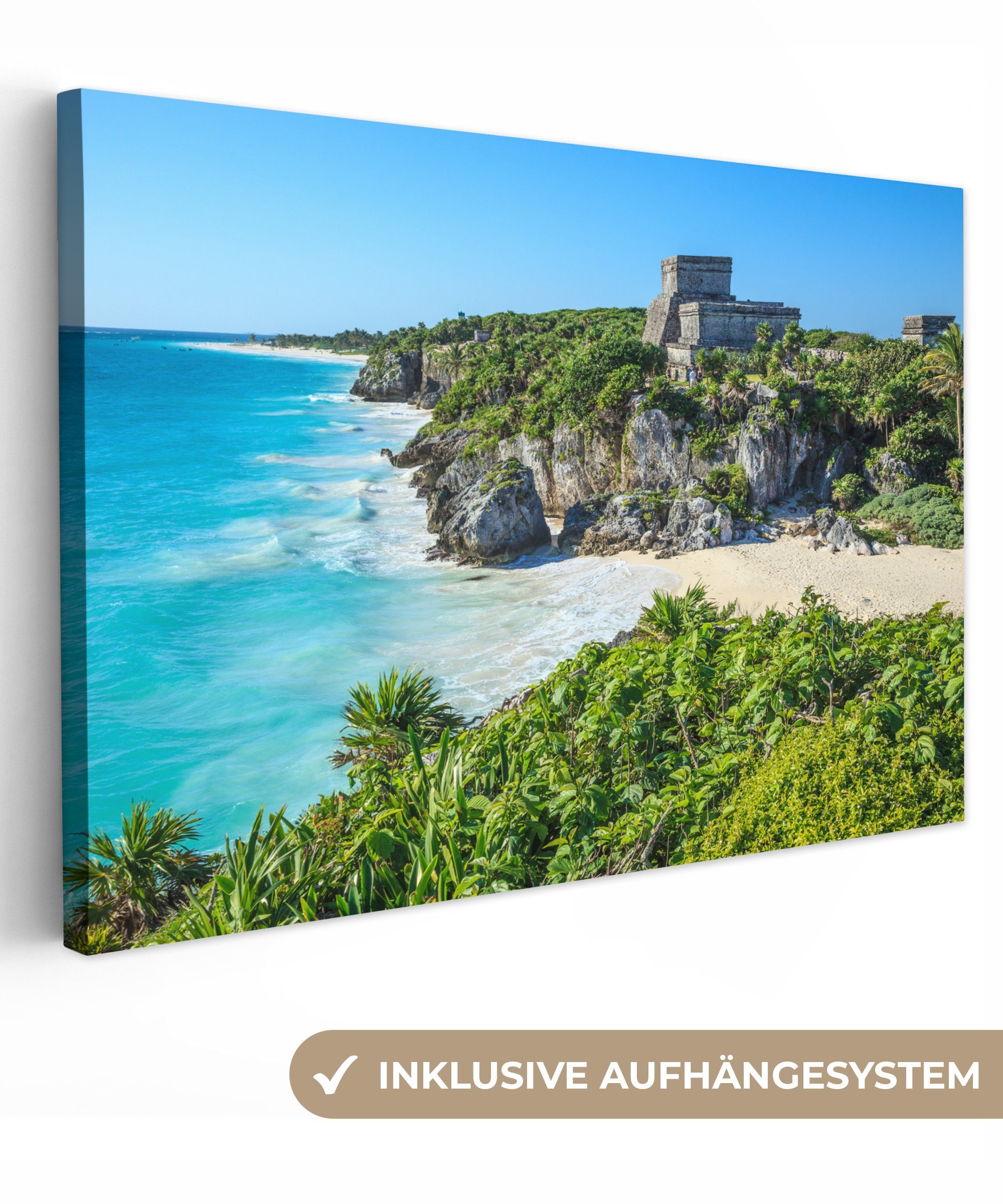 Mexiko, Leinwandbild OneMillionCanvasses® von 30x20 Azurblaues Stränden Tulum cm St), an Leinwandbilder, den Wanddeko, Wandbild Wasser (1 in Aufhängefertig,