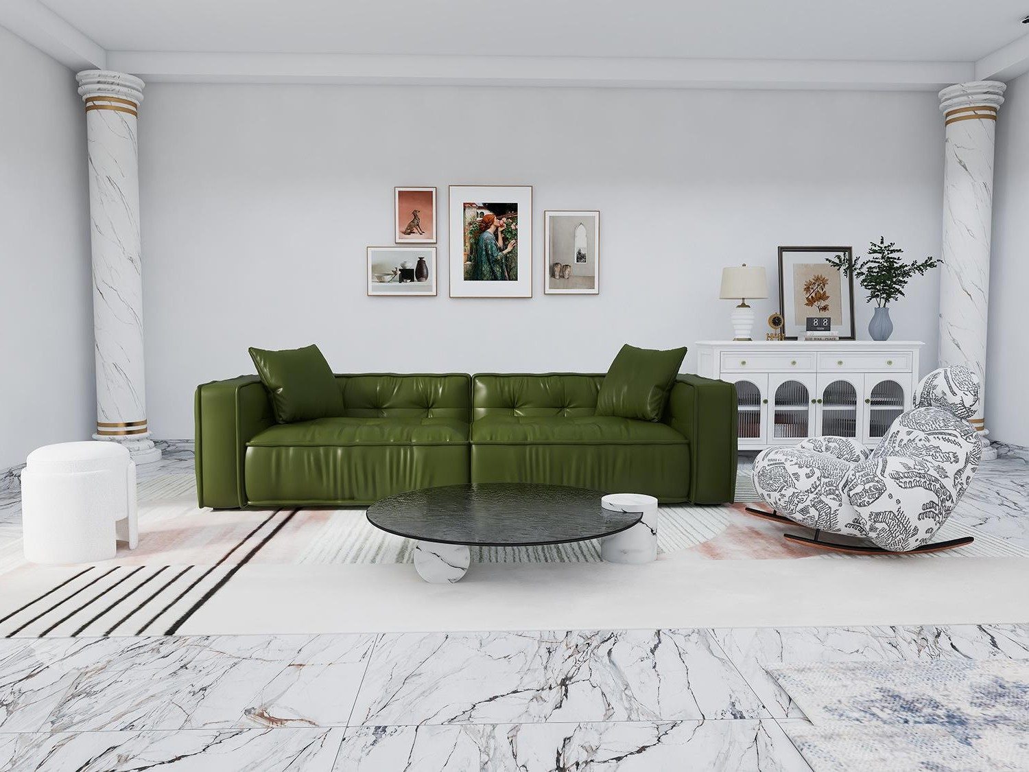 Xlmoebel Polstergarnitur Moderne 5-Sitzer Sofagarnitur mit rundem Couchtisch in Grün, (Sofagarnitur, 4-tlg., 4-Sitzer Sofagarnitur mit Couchtisch), Made in Europa
