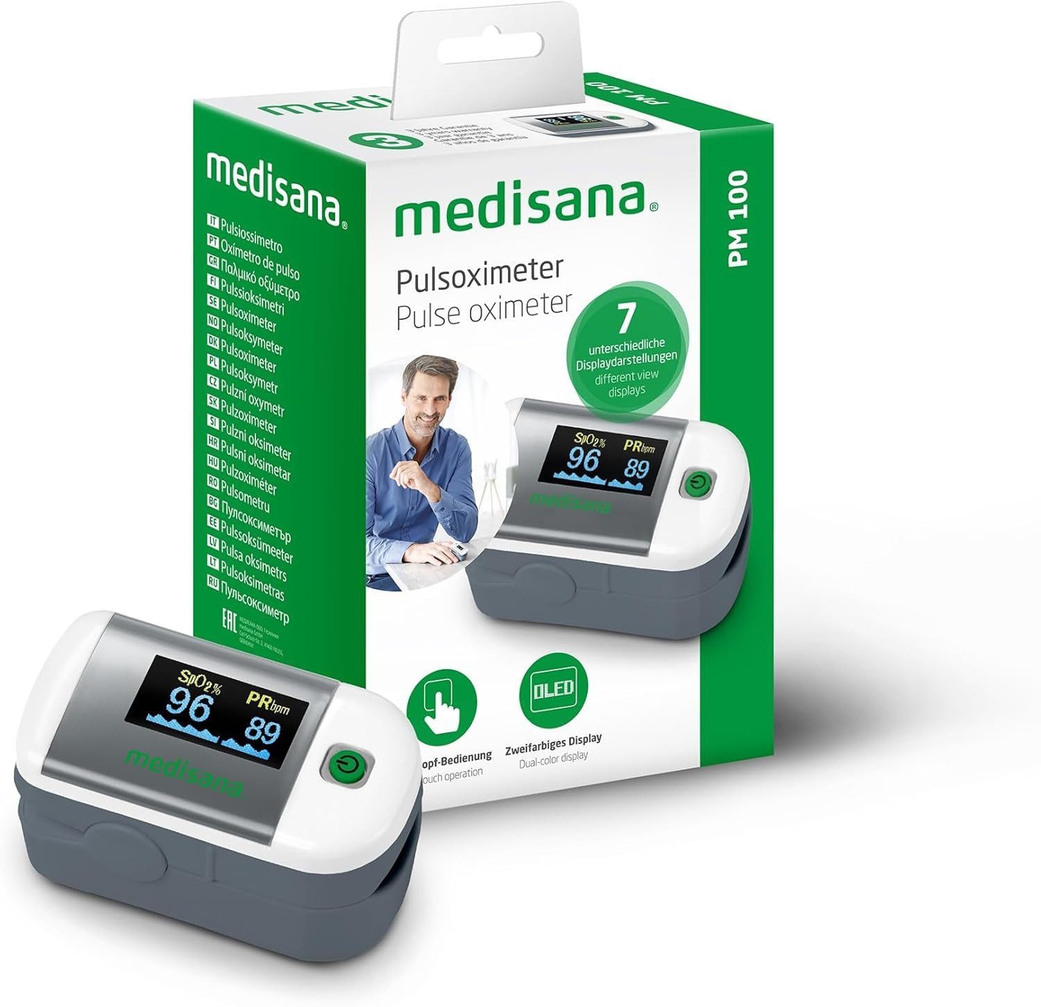 medisana Pulsoximeter PM 100 LED Finger Oximeter, Sauerstoff Puls Blut Mess