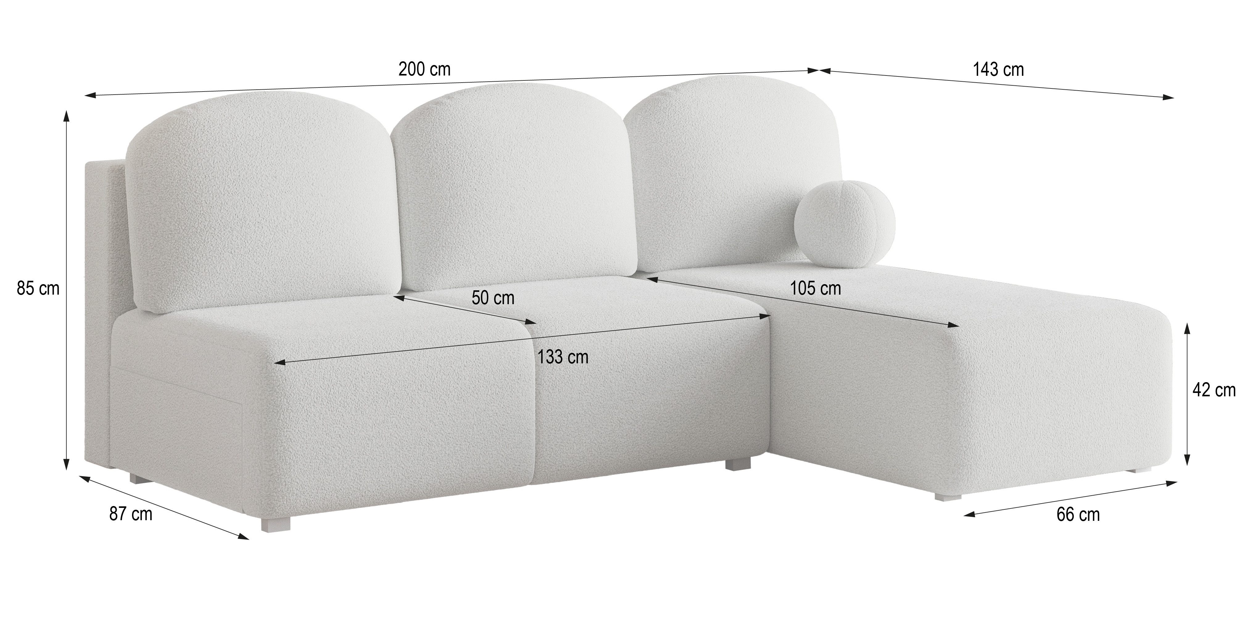 Masseno Ecksofa TRAMA mit Schlaffunktion L-Form, Sofa mit Bettkasten