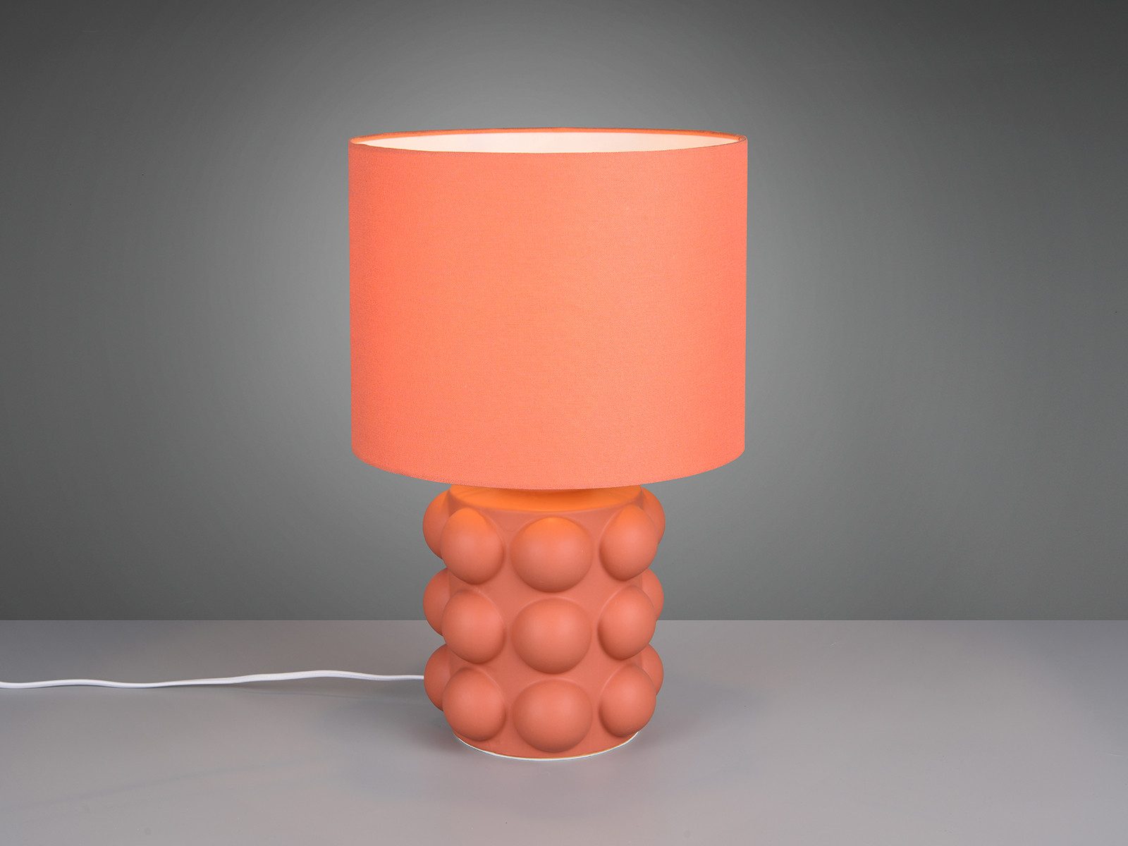 Reality Leuchten LED Nachttischlampe mit Lampenfuß Keramik, Höhe 47cm, Dimmfunktion, LED wechselbar, Warmweiß, Große Retro Tischlampe mit Stoff Lampenschirm, inkl. Leuchtmittel