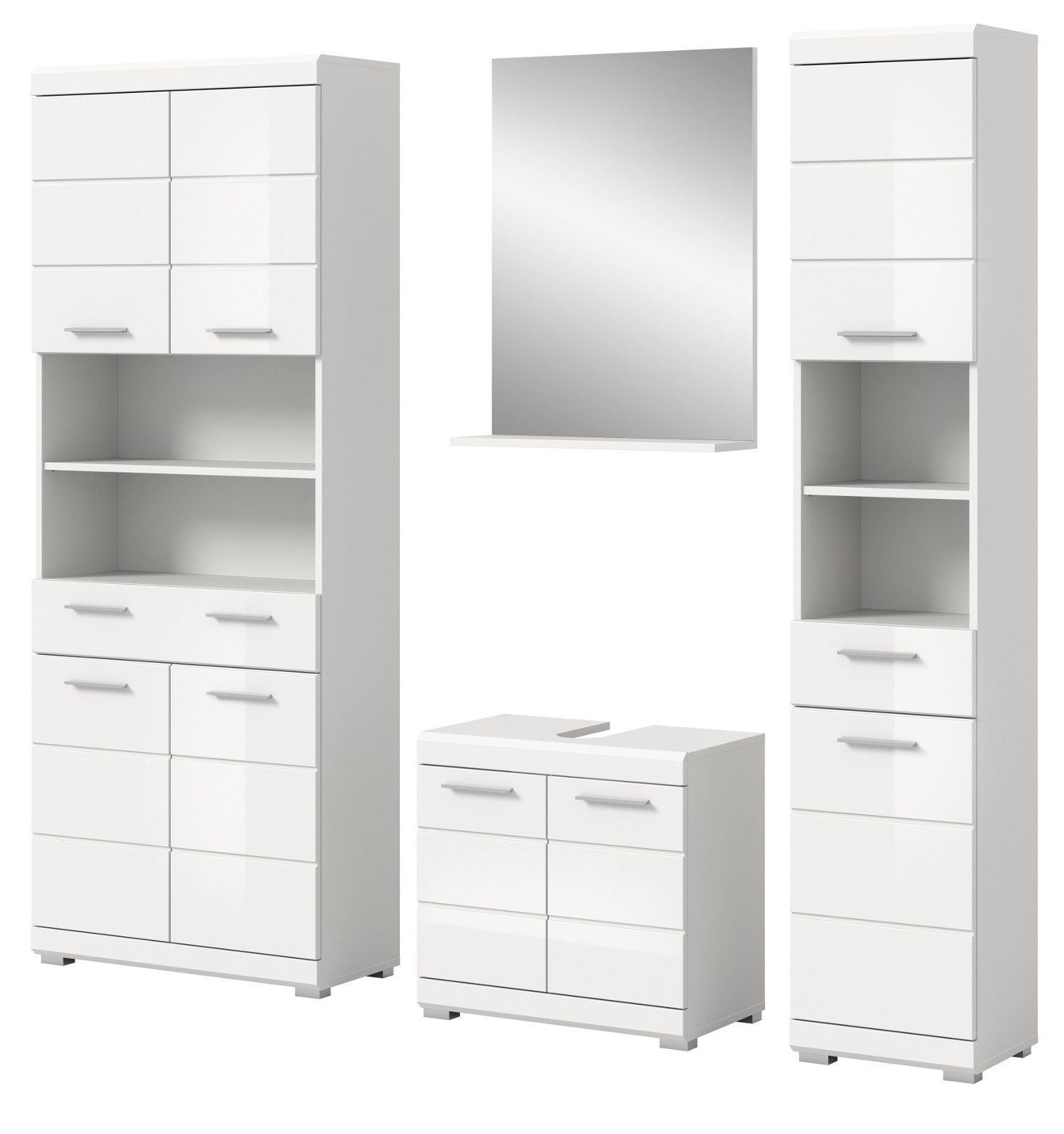 Inn.Furn Badmöbel-Set Shawn, (in weiß Hochglanz, 4-St., Badkombination 200 x 191 cm), viel Stauraum