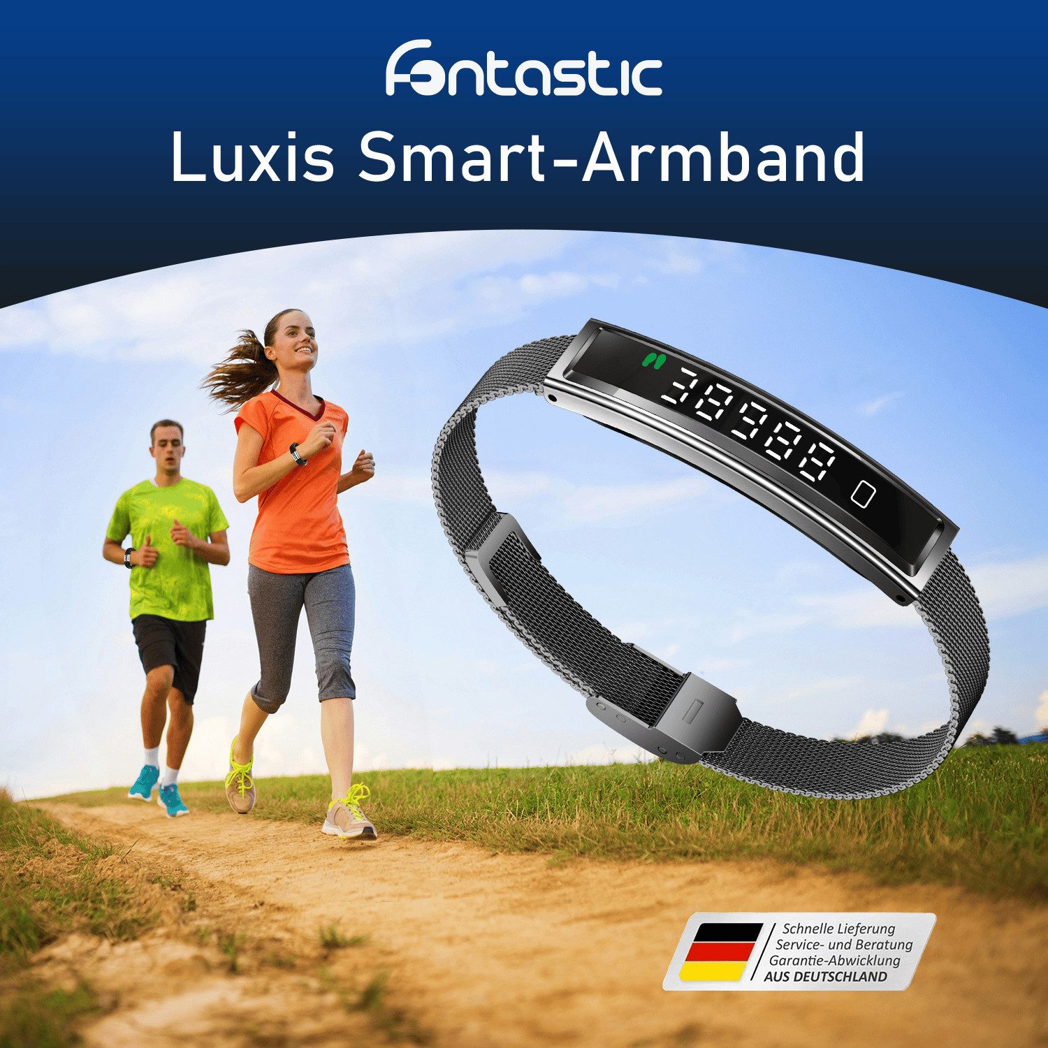 fontastic Fitness-Tracker Luxis Smart Armband mit Pulsmesser, Schlaftracker & App (Fitness Tracker, Magnet-Ladekabel, Silikon Wechselarmband), Fitness Tracker, Herzfrequenz, Schlafanalyse, Bluetooth