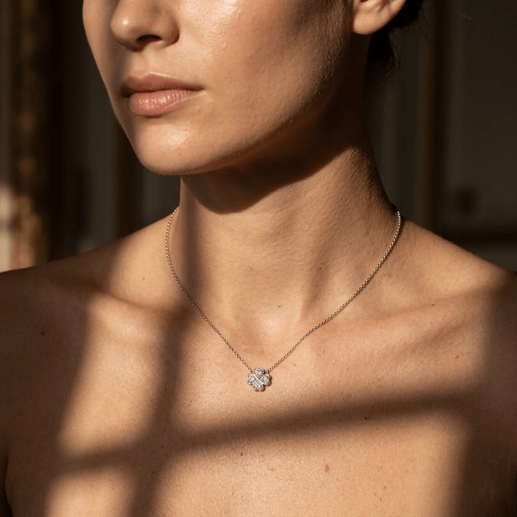 Suzan Gold Kette mit Anhänger Kleeblatt Halskette 925 Sterling Silber Damen Zirkonia Anhänger