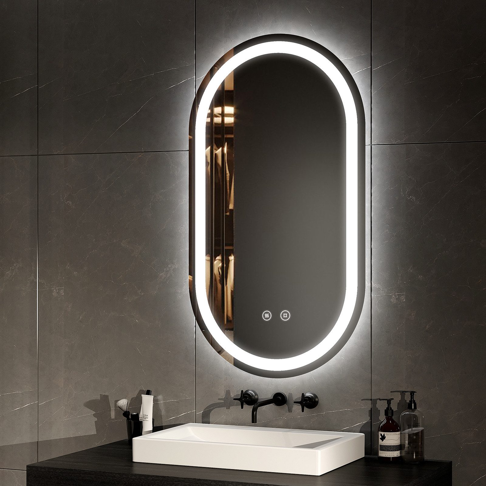 EMKE Badspiegel mit Touch 3 Lichtfarben Dimmbar Antibeschlag (Modell 4, 50X günstig online kaufen