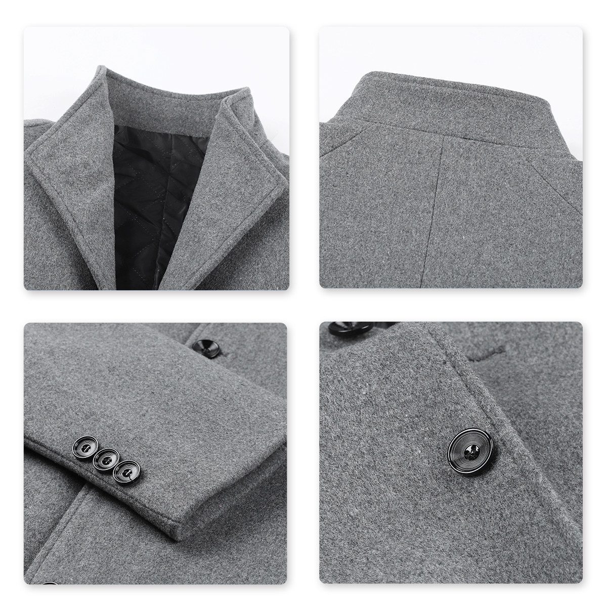 Allthemen Wollmantel mittellanger Wintermantel mit Stehkragen Herrenmantel für Winter