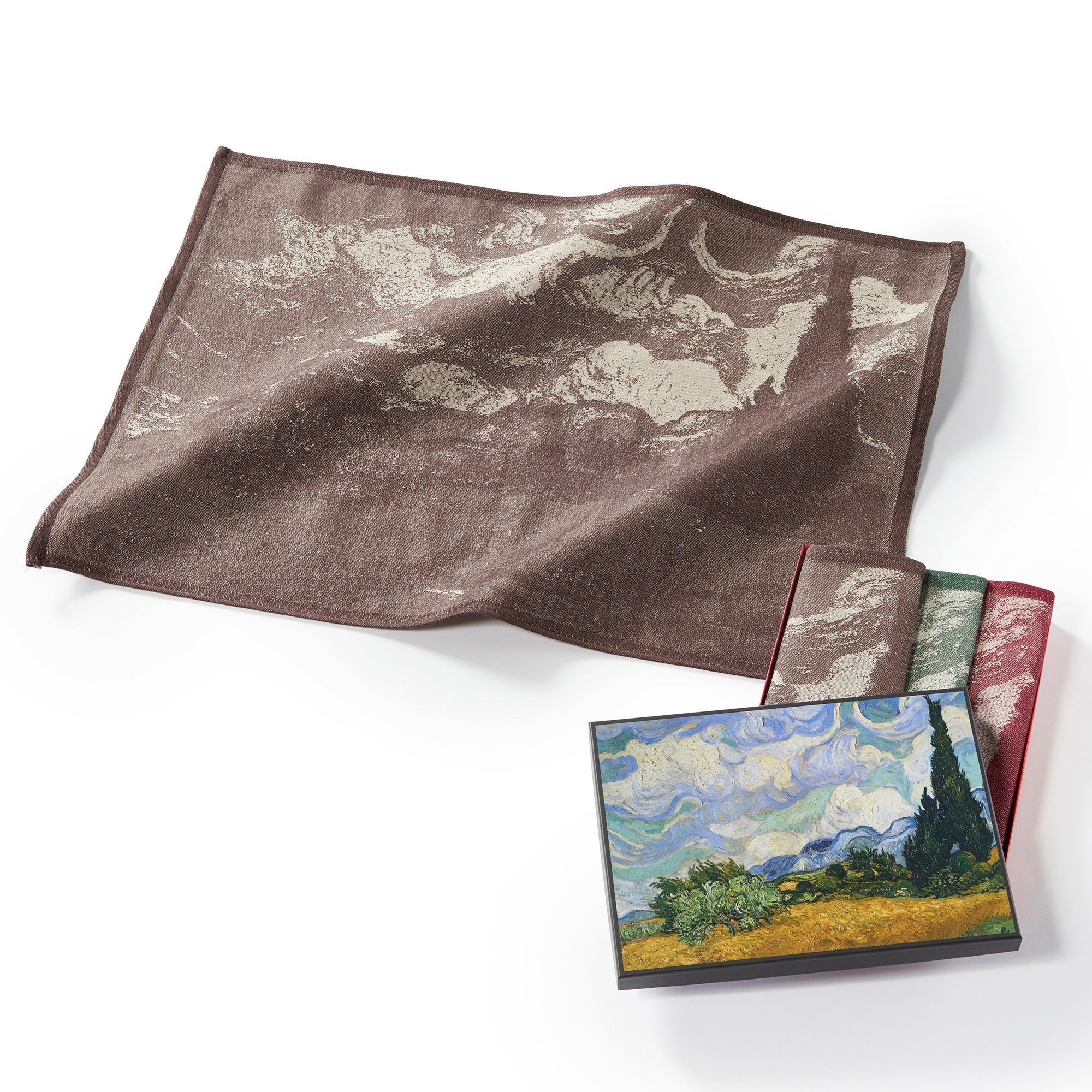 Geschirrtücher - Geschenkbox Weizenfeld 3-tlg., Gogh Stück), van Kunstwerke Vincent Set), (Set, MuseARTa Geschirrtuch ca.50x70 mit cm (3 Zypressen, MuseARTa