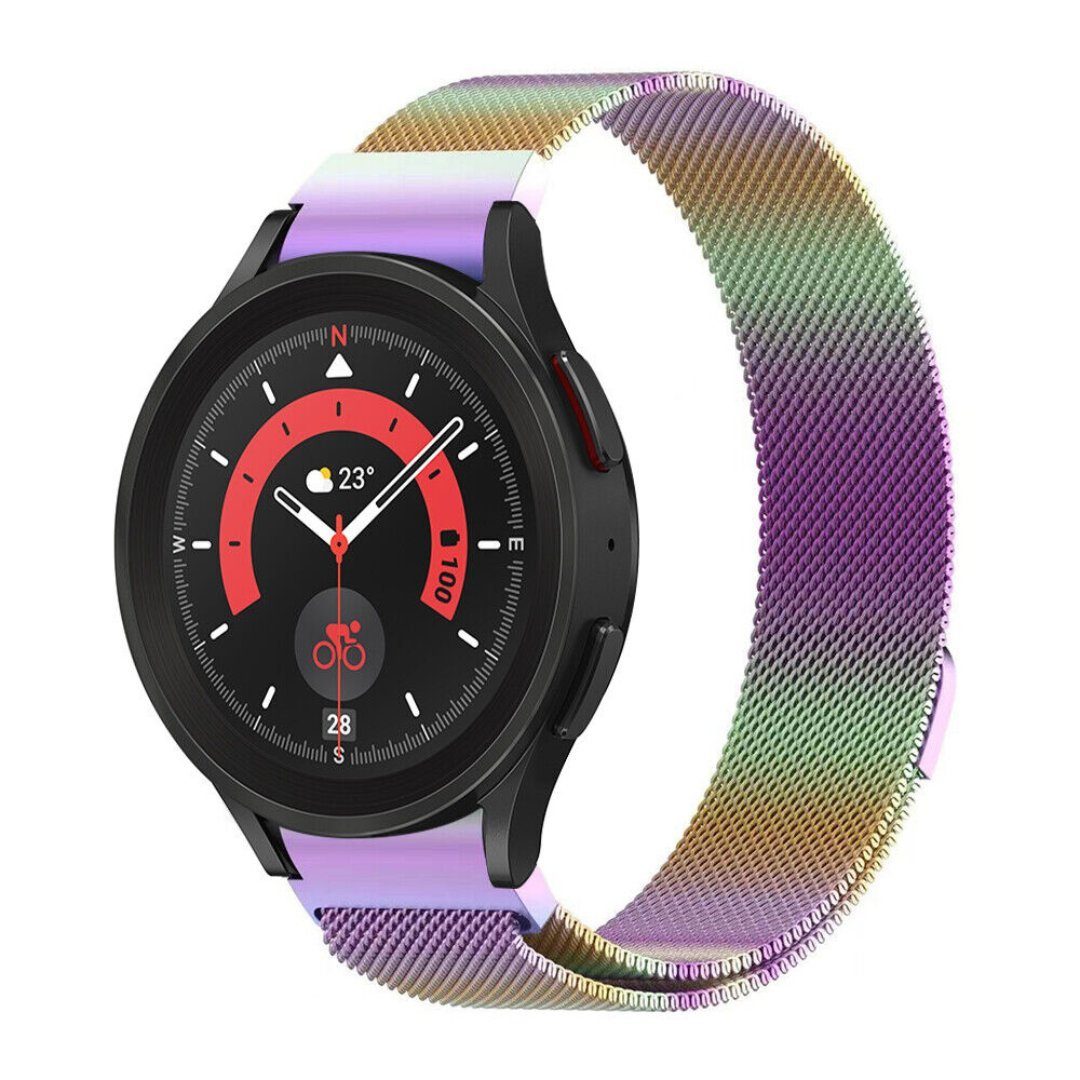 SmartUP Smartwatch-Armband Für Samsung Galaxy Watch 6 5 4 Pro Classic 40mm 44mm Edelstahl, Milanese Armband, zeitloses Design, stufenlos verstellbar Regenbogen