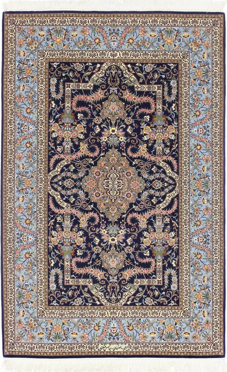 Orientteppich Isfahan Signiert Seidenkette 141x219 Handgeknüpfter Orientteppich, Nain Trading, rechteckig, Höhe: 6 mm