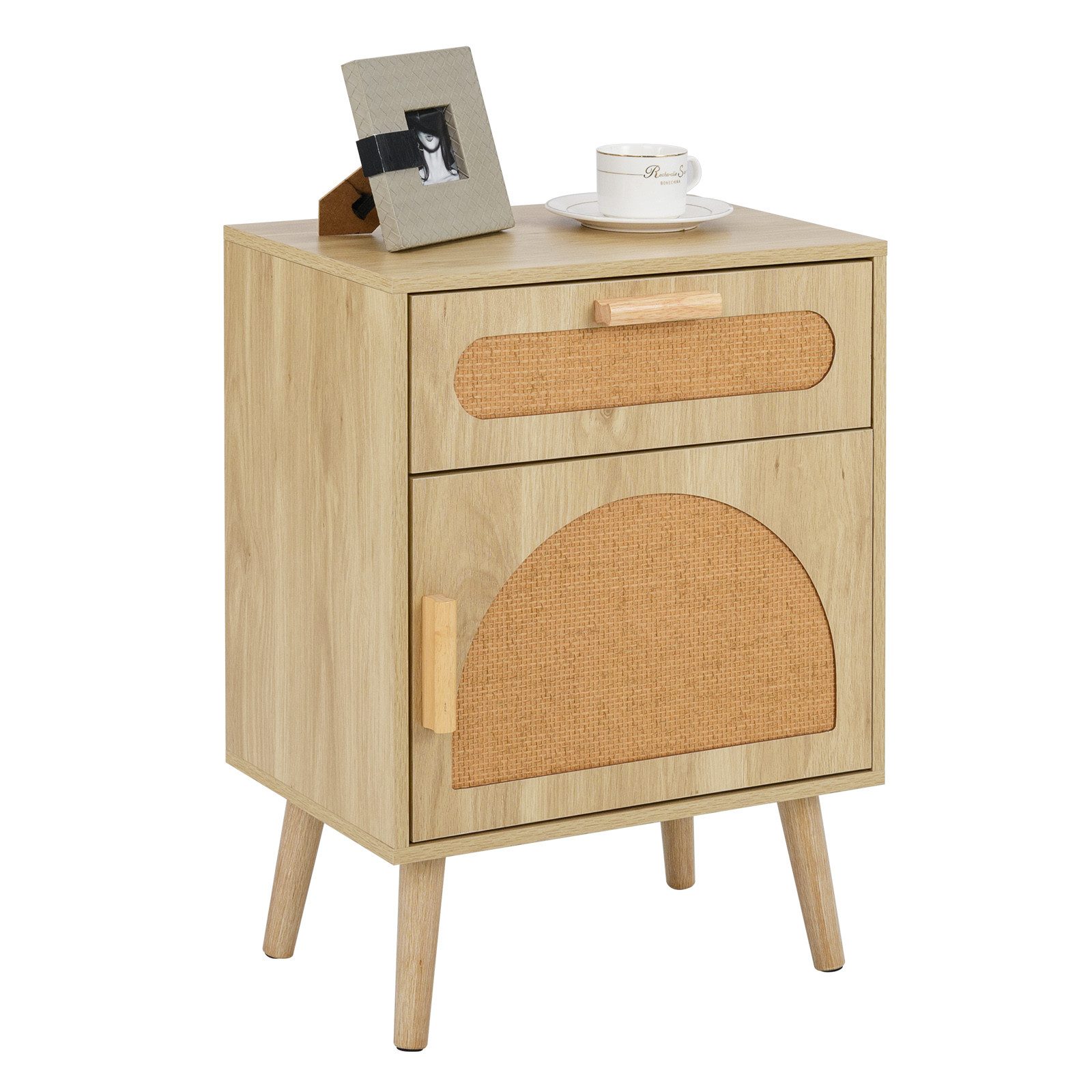 COSTWAY Nachttisch (1-St), Nachtschrank Rattan, mit Schublade & Schrank günstig online kaufen