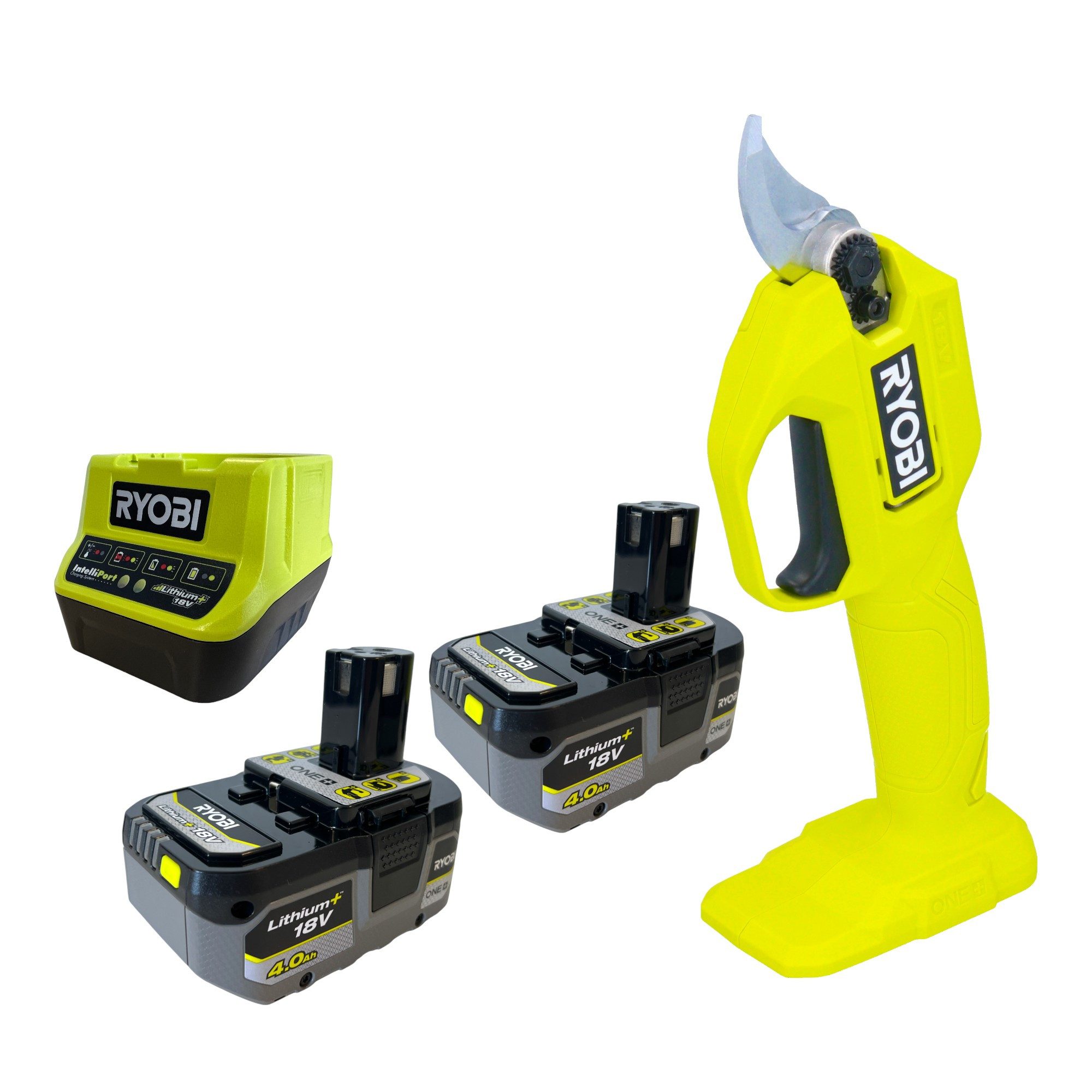 Ryobi Astschere RY18SCA Akku Gartenschere 18 V 25 mm + 2x Akku 4,0 Ah + Ladegerät