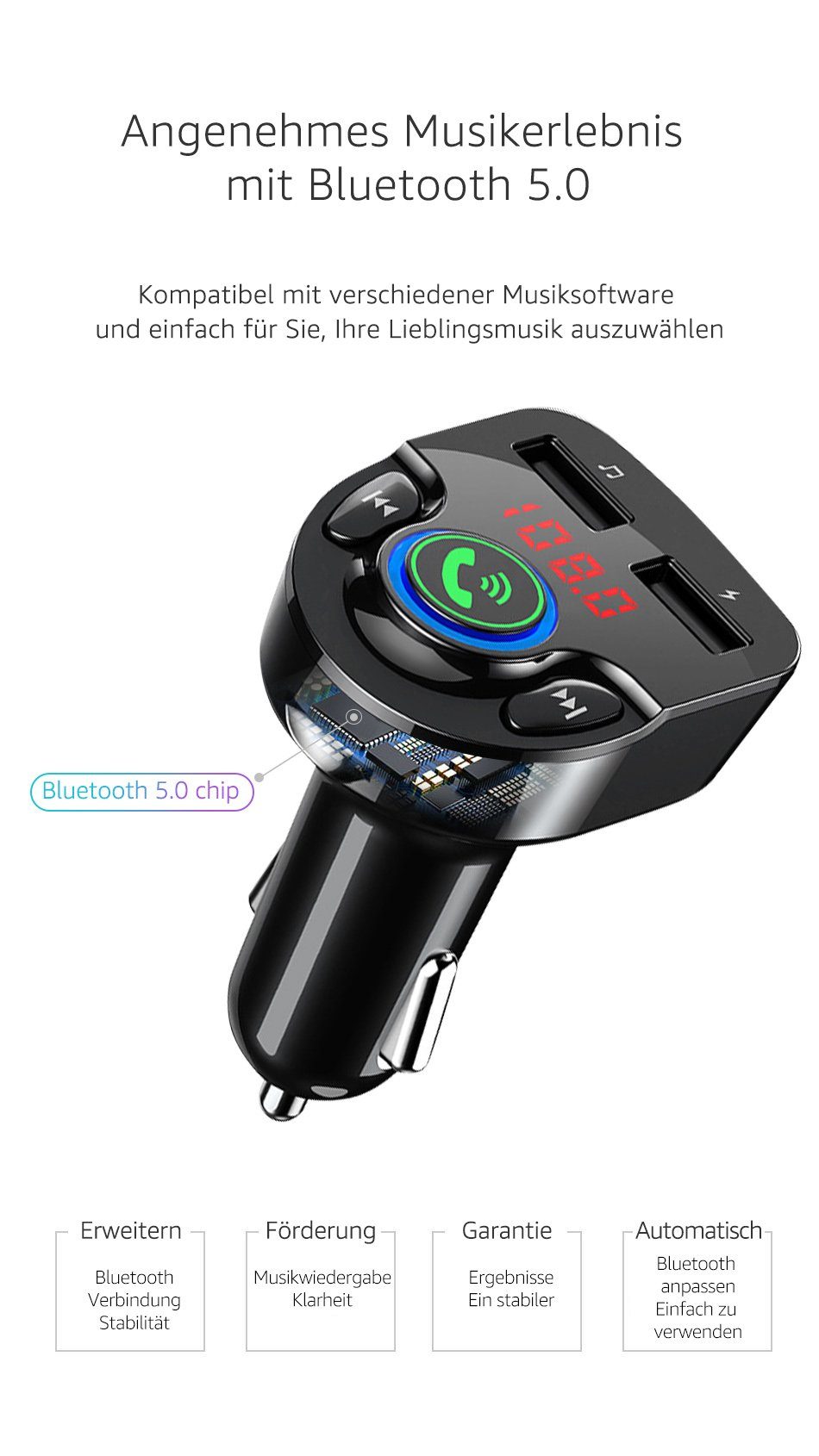 7Magic Bluetooth KFZ-Adapter, Sprachnavigation mit und Sender, Auto Laufwerk, Freisprecheinrichtung Adapter USB