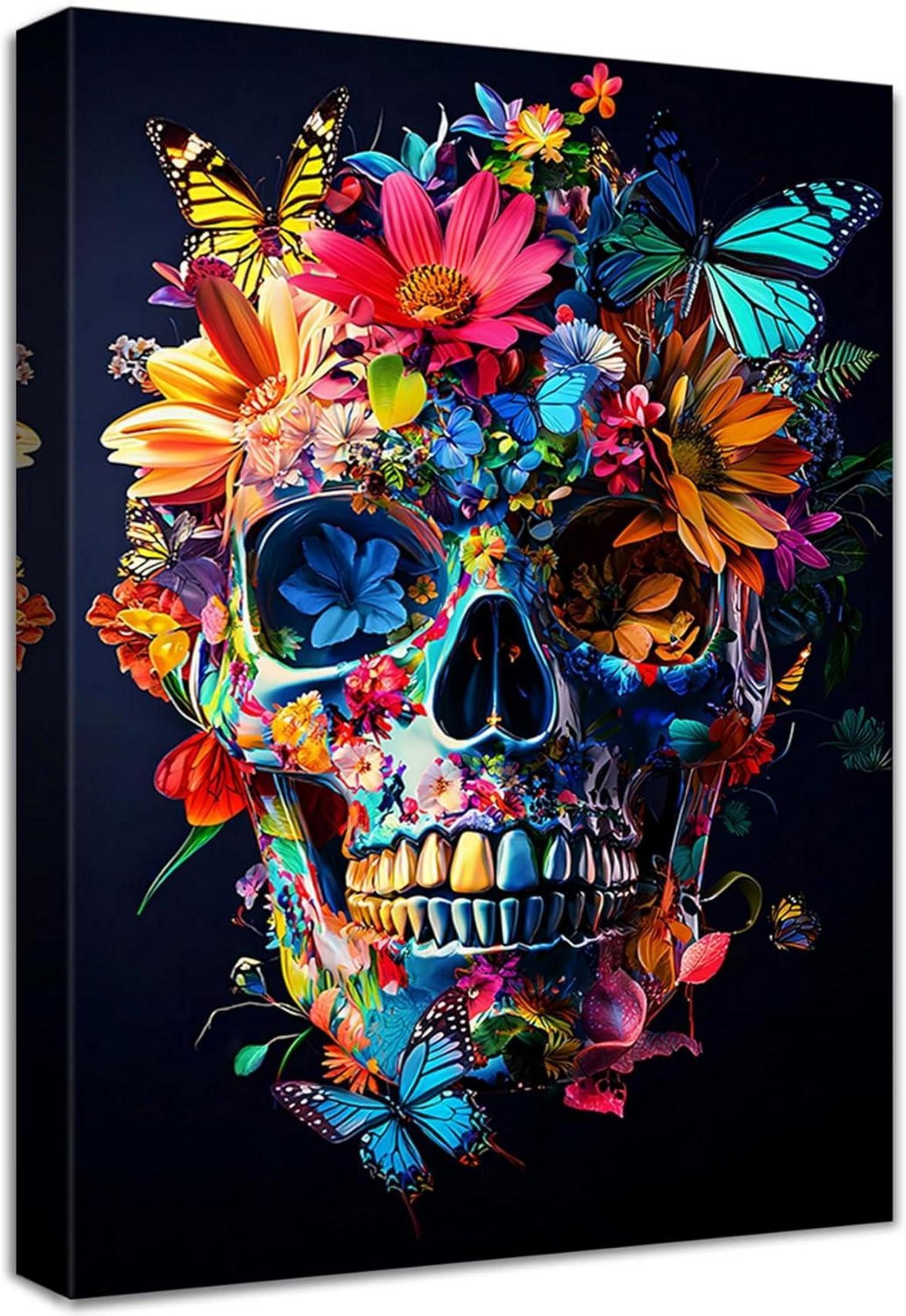 HALFLEMART Leinwandbild Buntes Chrysantheme Totenkopf Leinwandbild günstig online kaufen