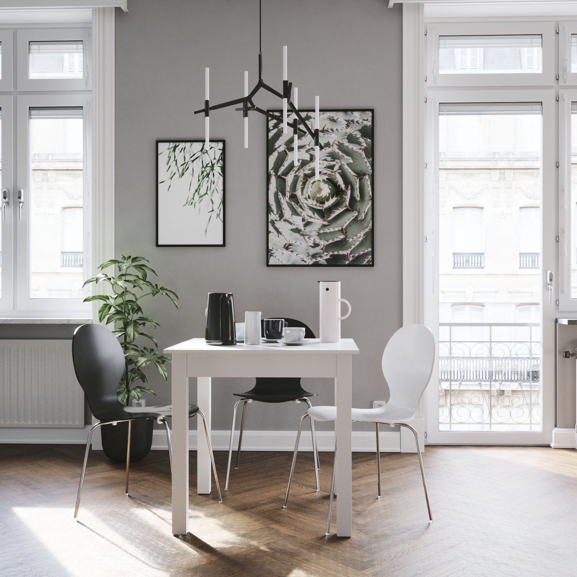 Newroom Esstisch quadratisch Weiß 80 cm, quadratisch ausziehbar bis 120 cm Weiß Küchentisch Speisetisch – Bild 5 von 5