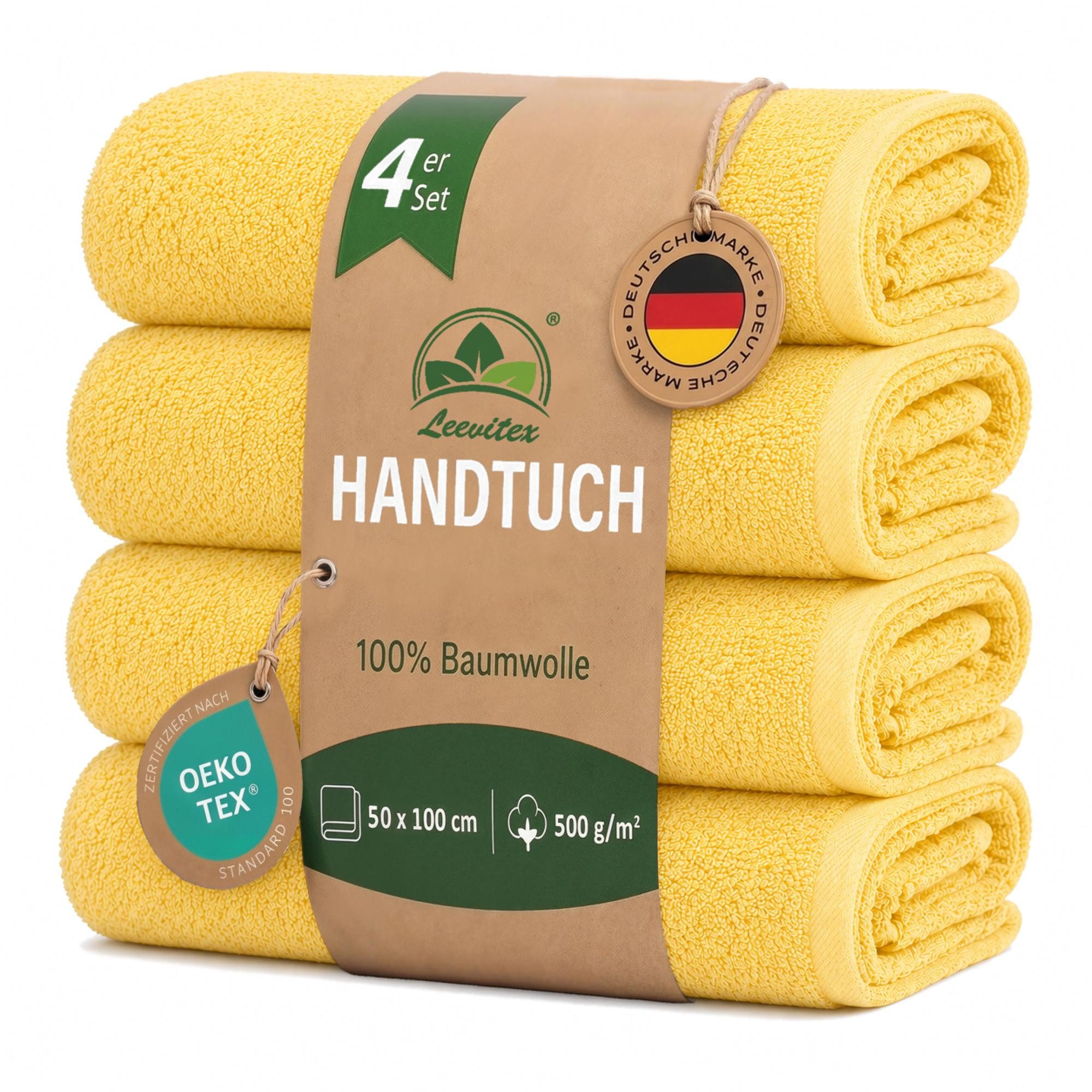 leevitex® Handtücher 4er-Set, 50 × 100 cm, aus 100% Baumwolle, Frottee (Set, 4-St), OEKO-TEX® STANDARD 100 zertifiziert und hochwertig verarbeitet