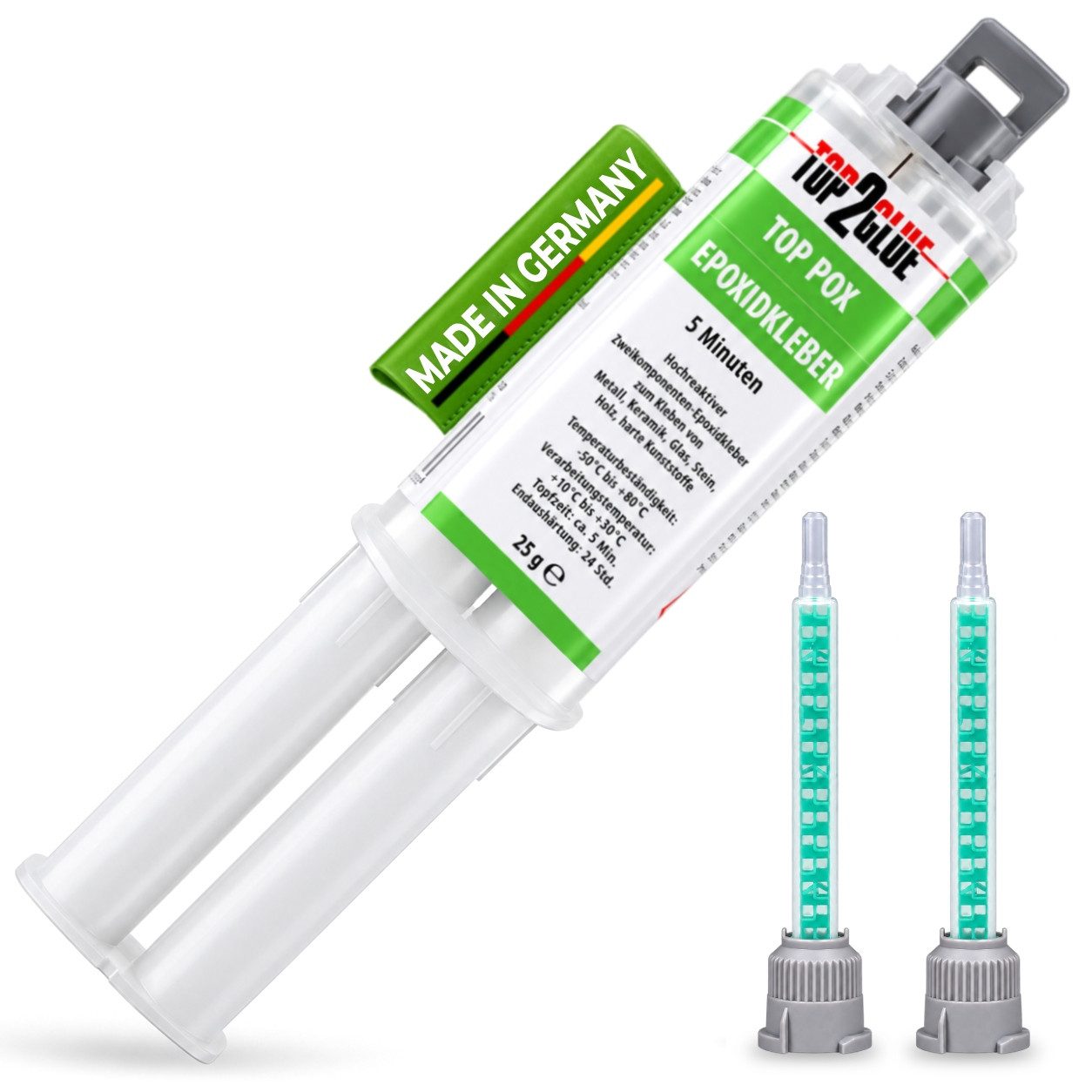 Top2Glue 2-Komponentenkleber Top2Glue Epoxidkleber mit 2 Mischdüsen - 2K Epoxy