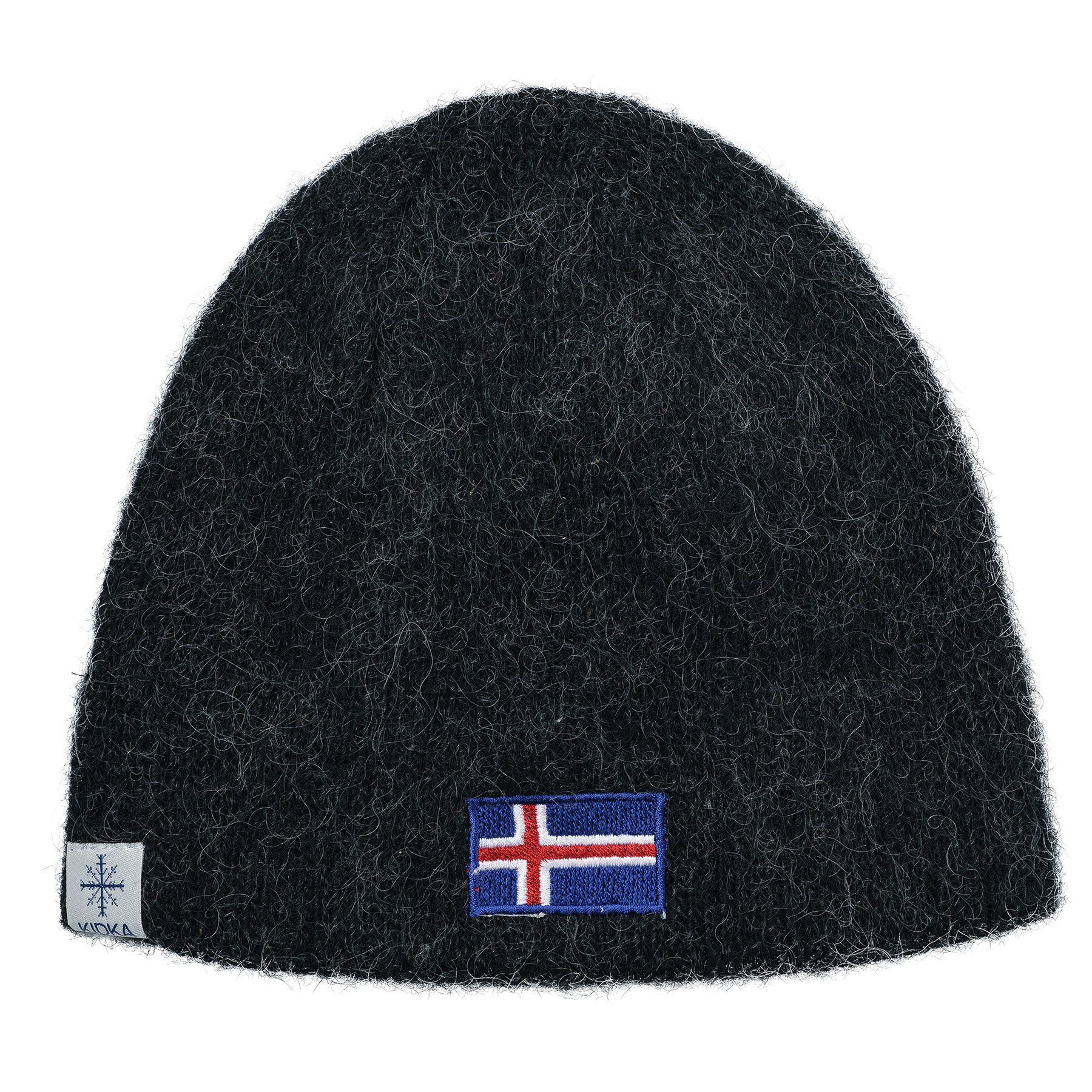 KIDKA Strickmütze Wollmütze mit Island Flagge Aufnäher - aus isländischer Schurwolle (rau)