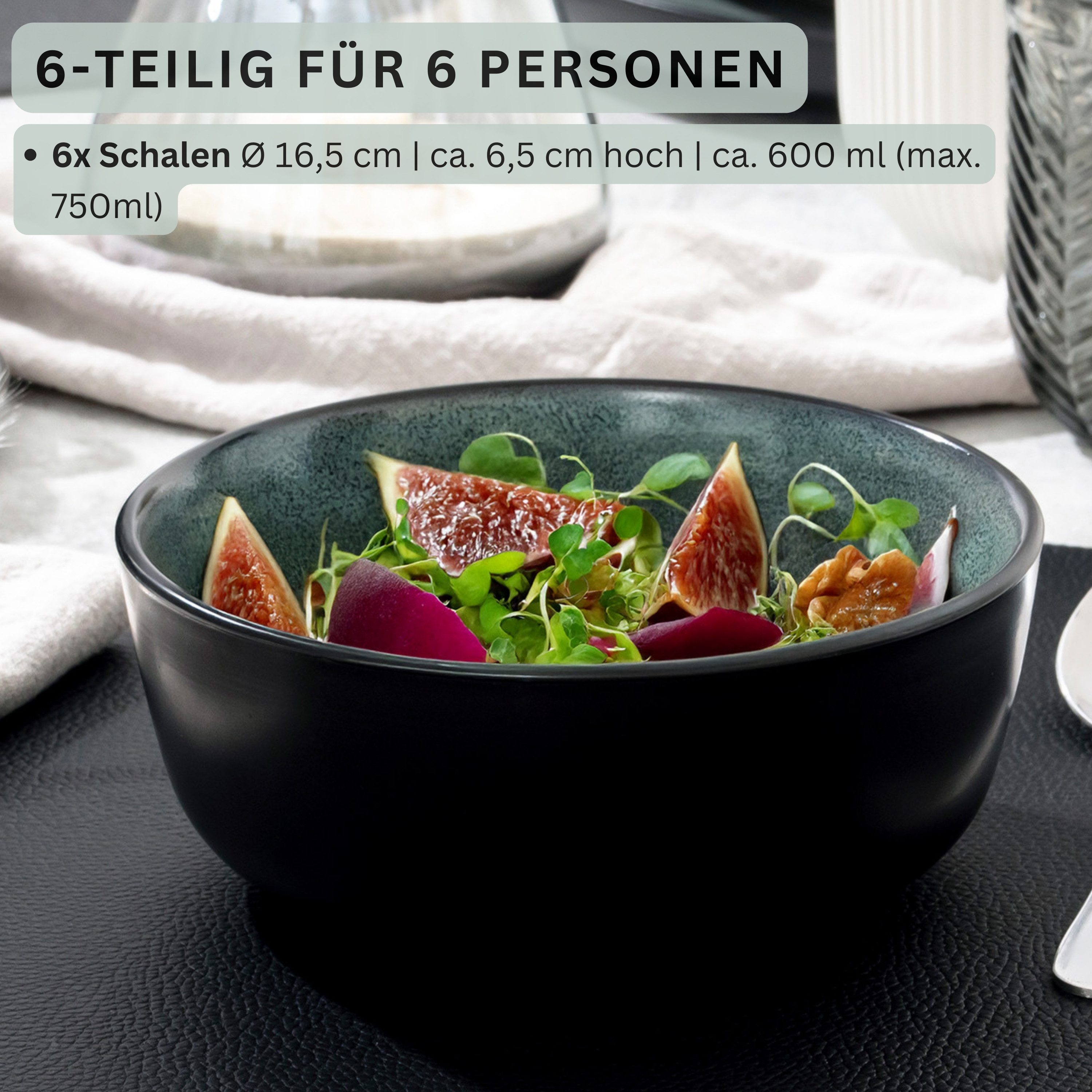 SÄNGER Teller Set Malmö, (6 St), Schalen, Steingut, 600ml, Handmade, Blau-Schwarz, VALUE COLLECTION