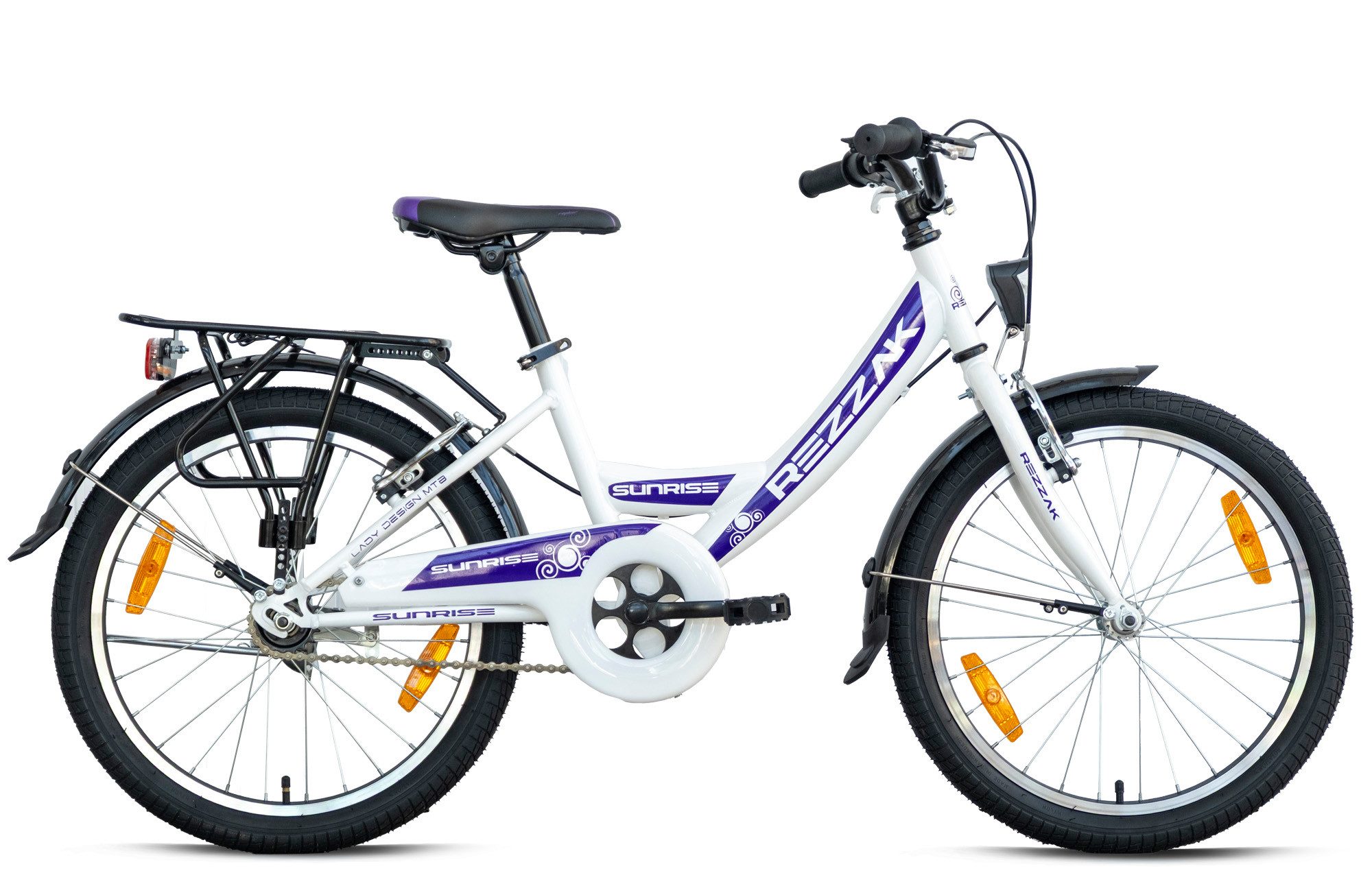 Rezzak Kinderfahrrad 20 Zoll Mädchenfahrrad City mit Rücktrittbremse lila weiss -054, 1 Gang