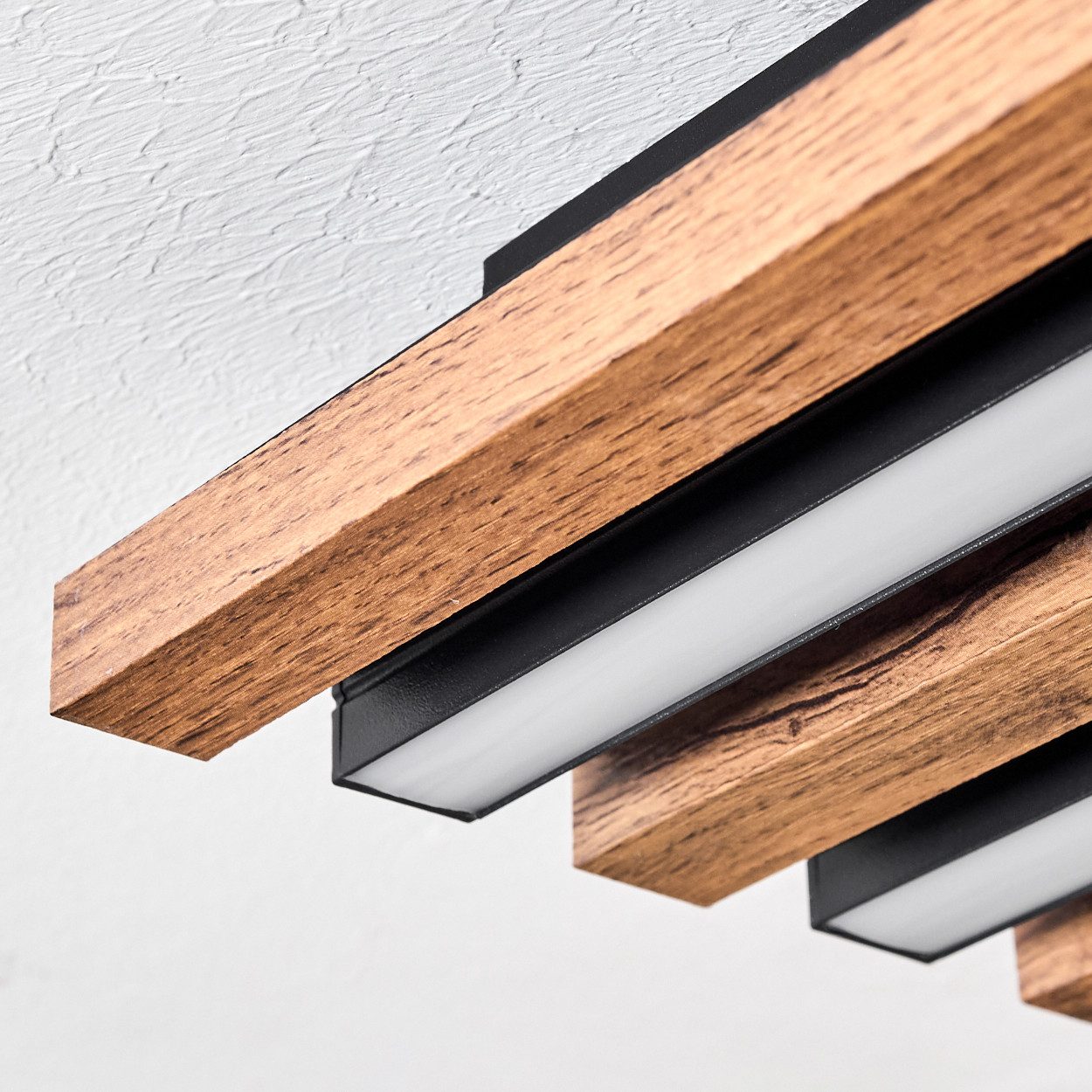hofstein Deckenleuchte Deckenpanel aus Metall/MDF/Kunststoff in Schwarz/Holzoptik/Weiß, 15 Watt, 3000 Kelvin, Deckenlampe für Schlafzimmer, Esszimmer, Flur