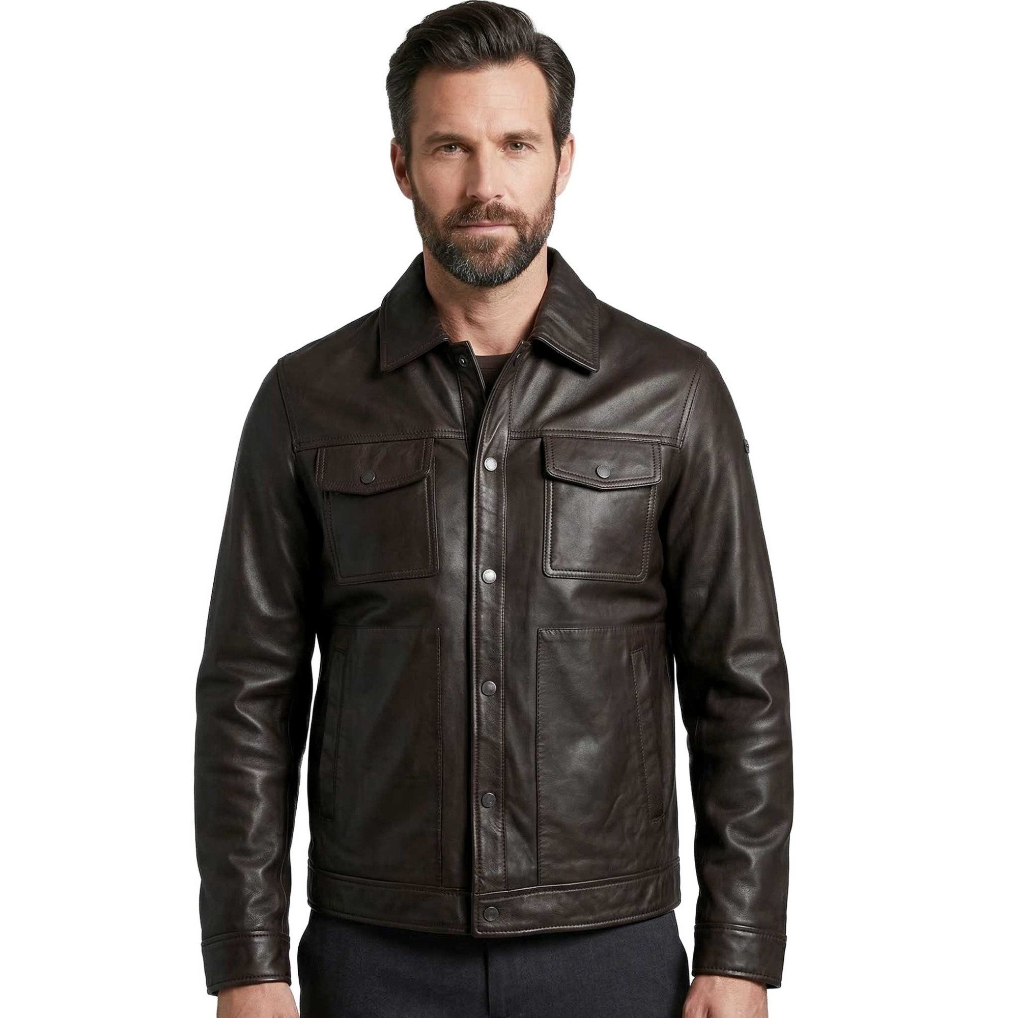 bugatti Lederjacke BGT 095 Bugatti - Herren Lederjacke Fieldjacket-Schnitt Lammnappa dunkelbraun