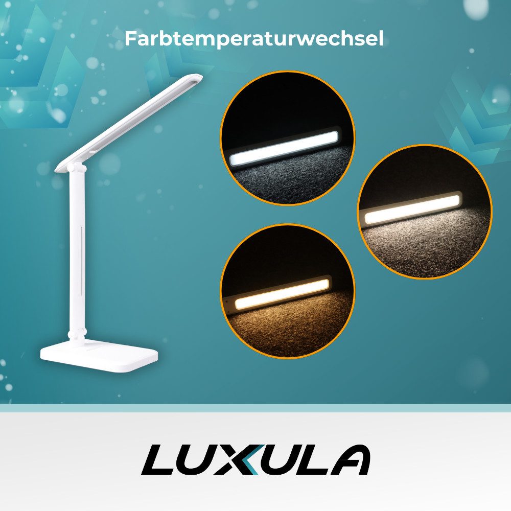 LUXULA LED Tischleuchte LED-Tischlampe, weiß, mit Dimm- und CCT-Funktion, 5 W Leistung, LED fest integriert, Farbwechsler
